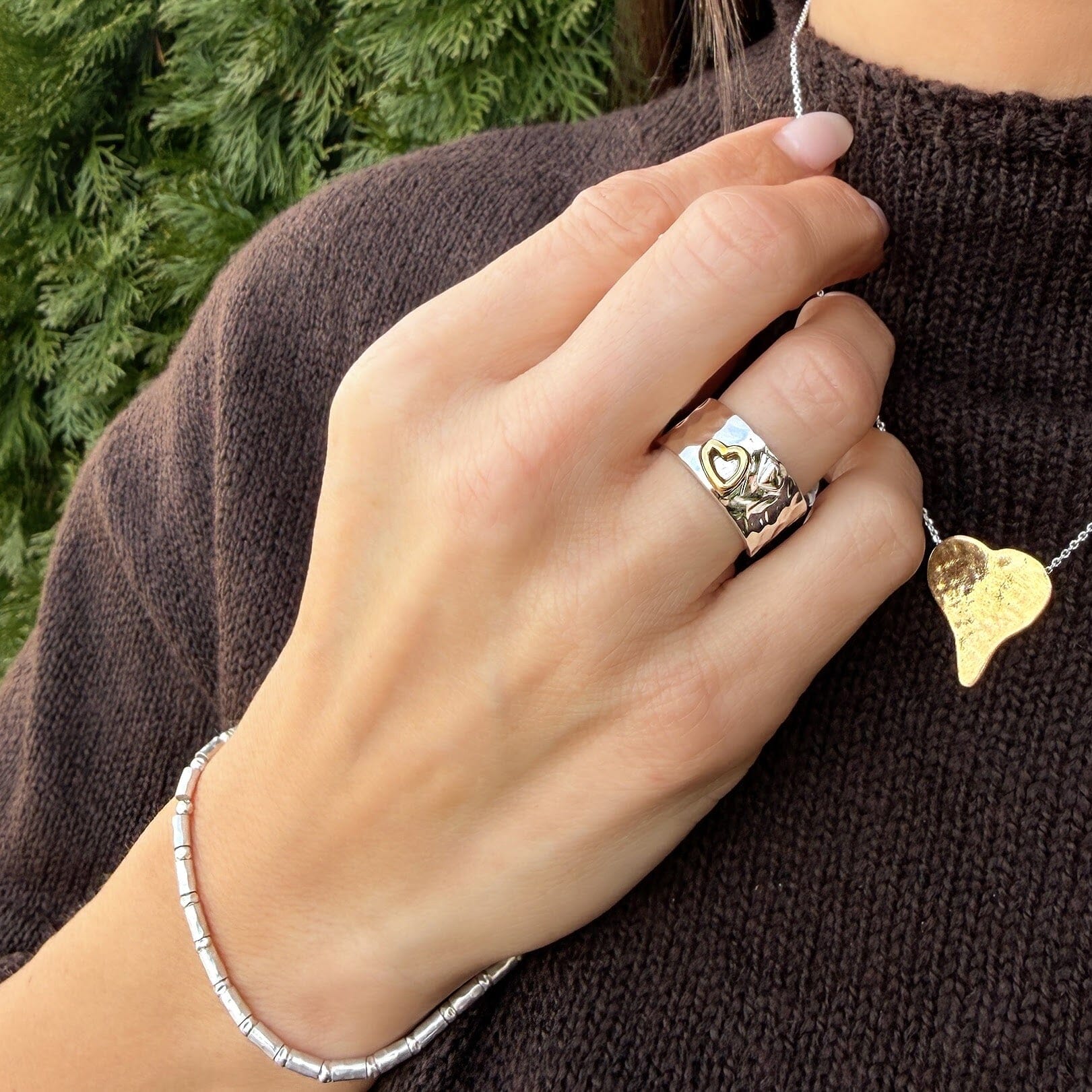 two toned heart ring