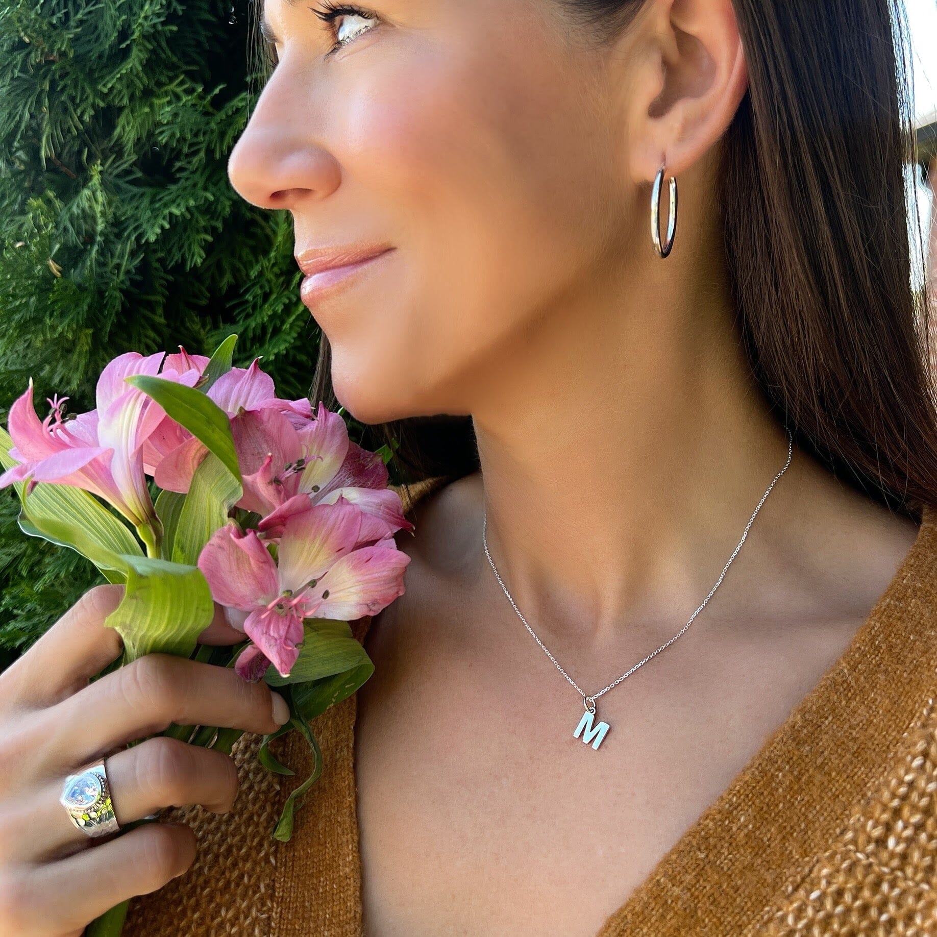 silver initial pendant on a rolo chain