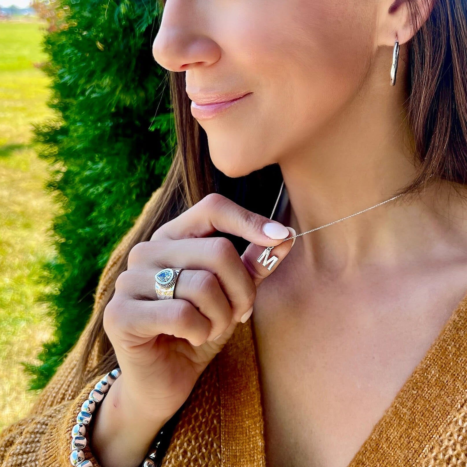 Add My Initial Pendant Necklace paired with high polished sterling silver jewelry