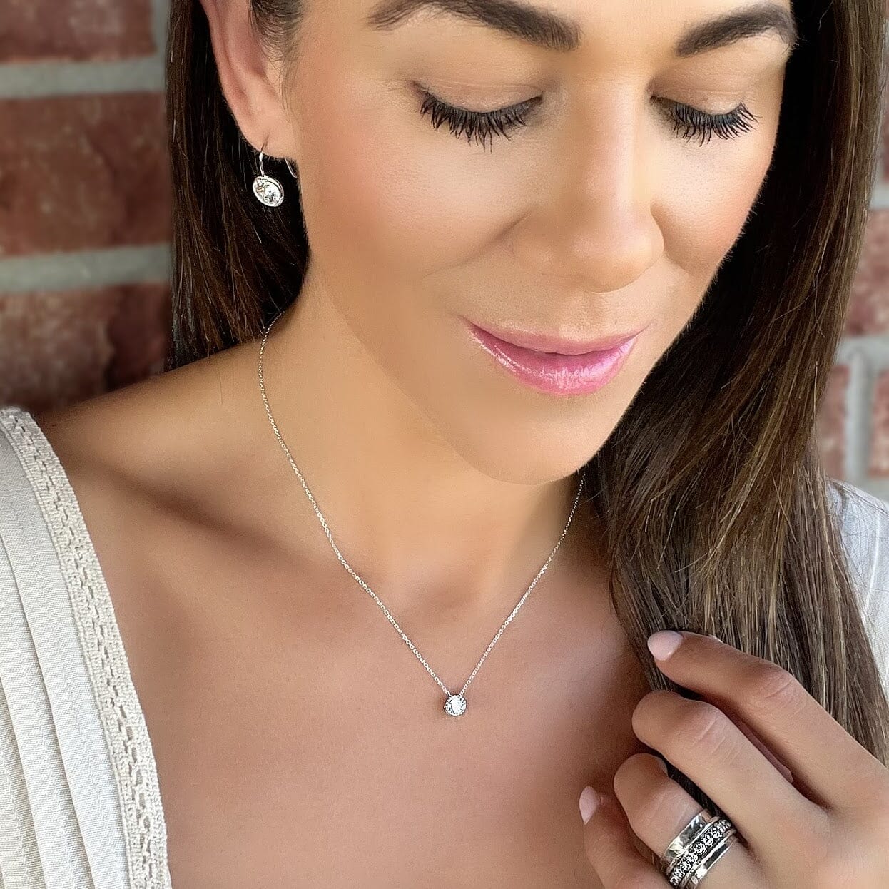 Ain't She Sweet cz necklace paired with Sterling silver earrings and ring