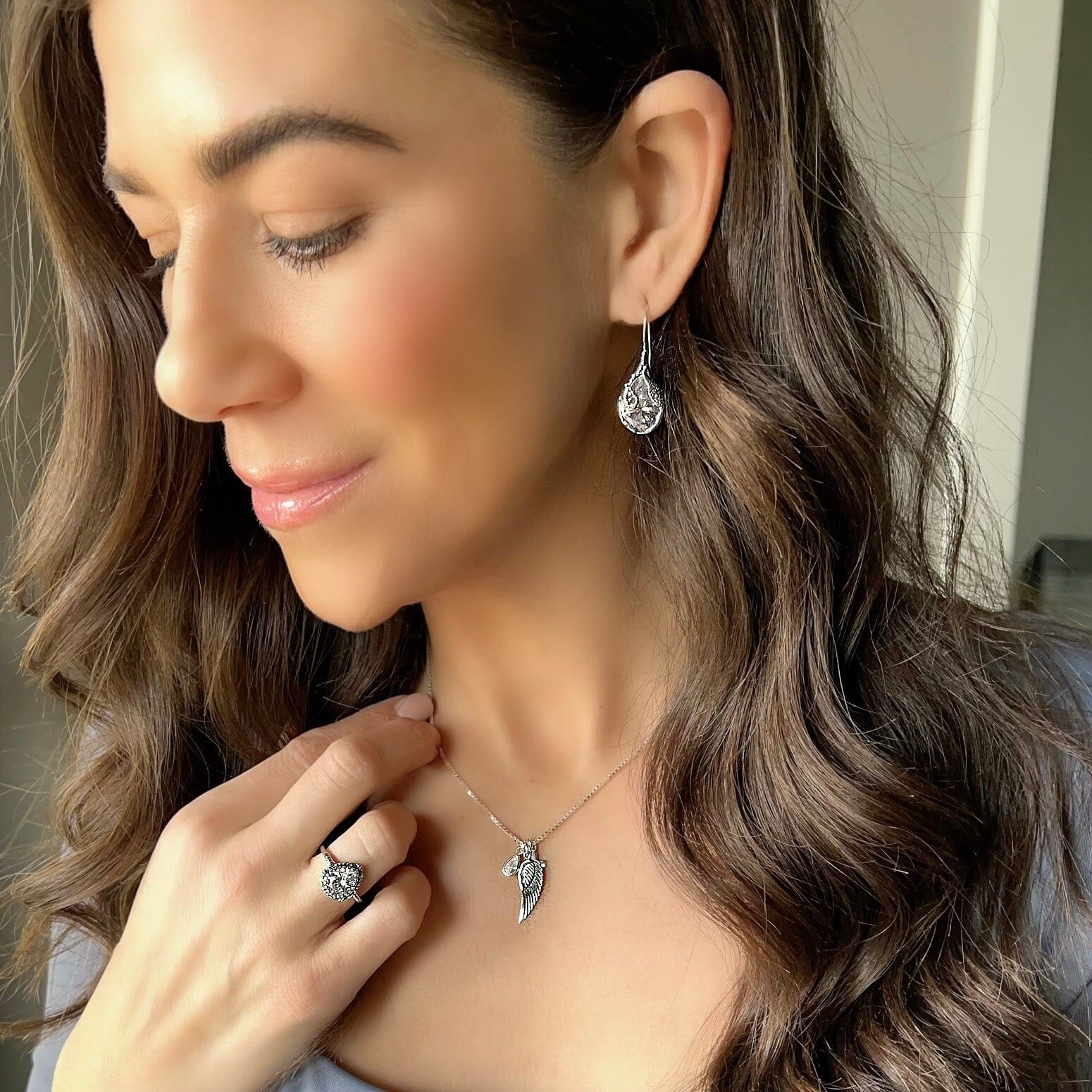 sterling silver jewelry All the frills earrings,. wing and a prayer necklace, Clarissa ring