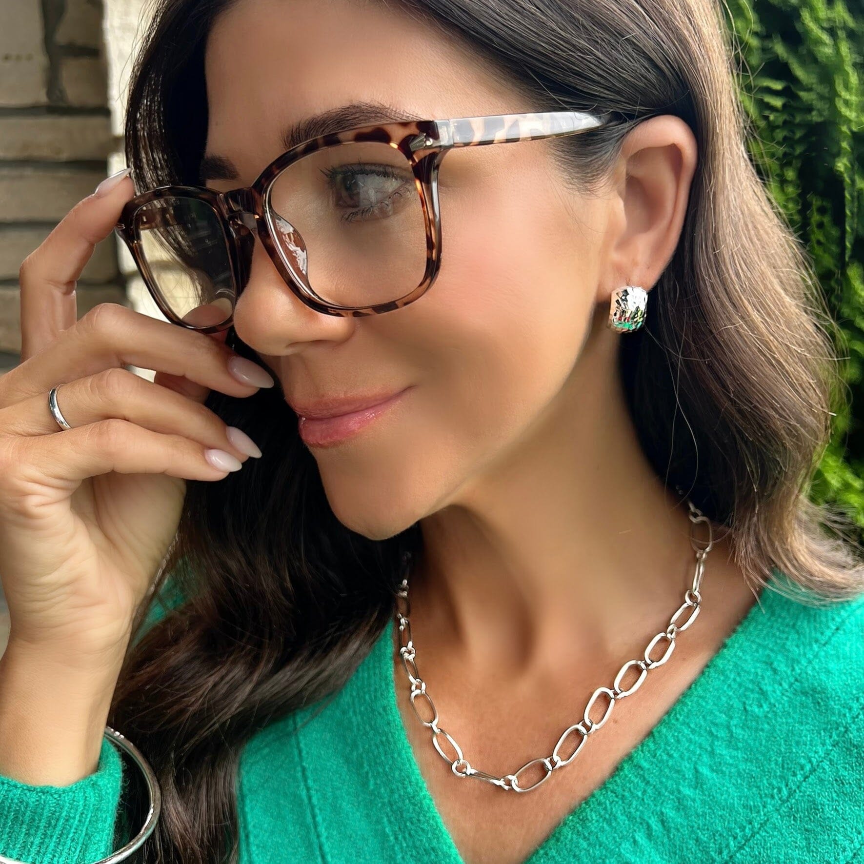Amarillo earrings paired with the plain jane ring and the forever linked chain