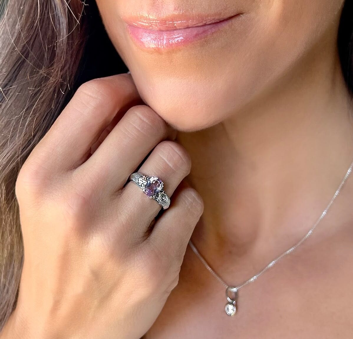 dainty amethyst cz prong-set in handcrafted sterling silver