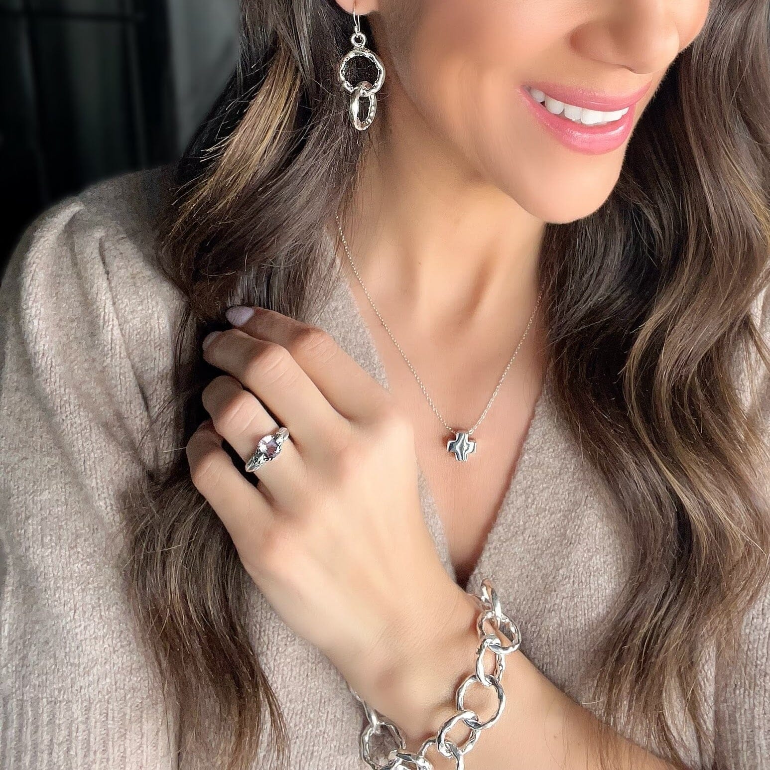 Antoinette Ring paired with Southwest Crossing Necklace and matching Today's Girl earring and bracelet set