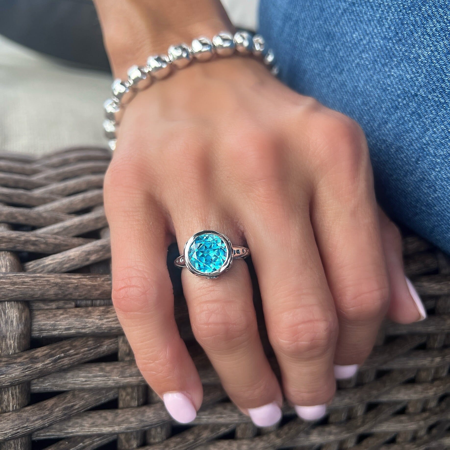 Sterling silver hand crafted bezel set stone ring