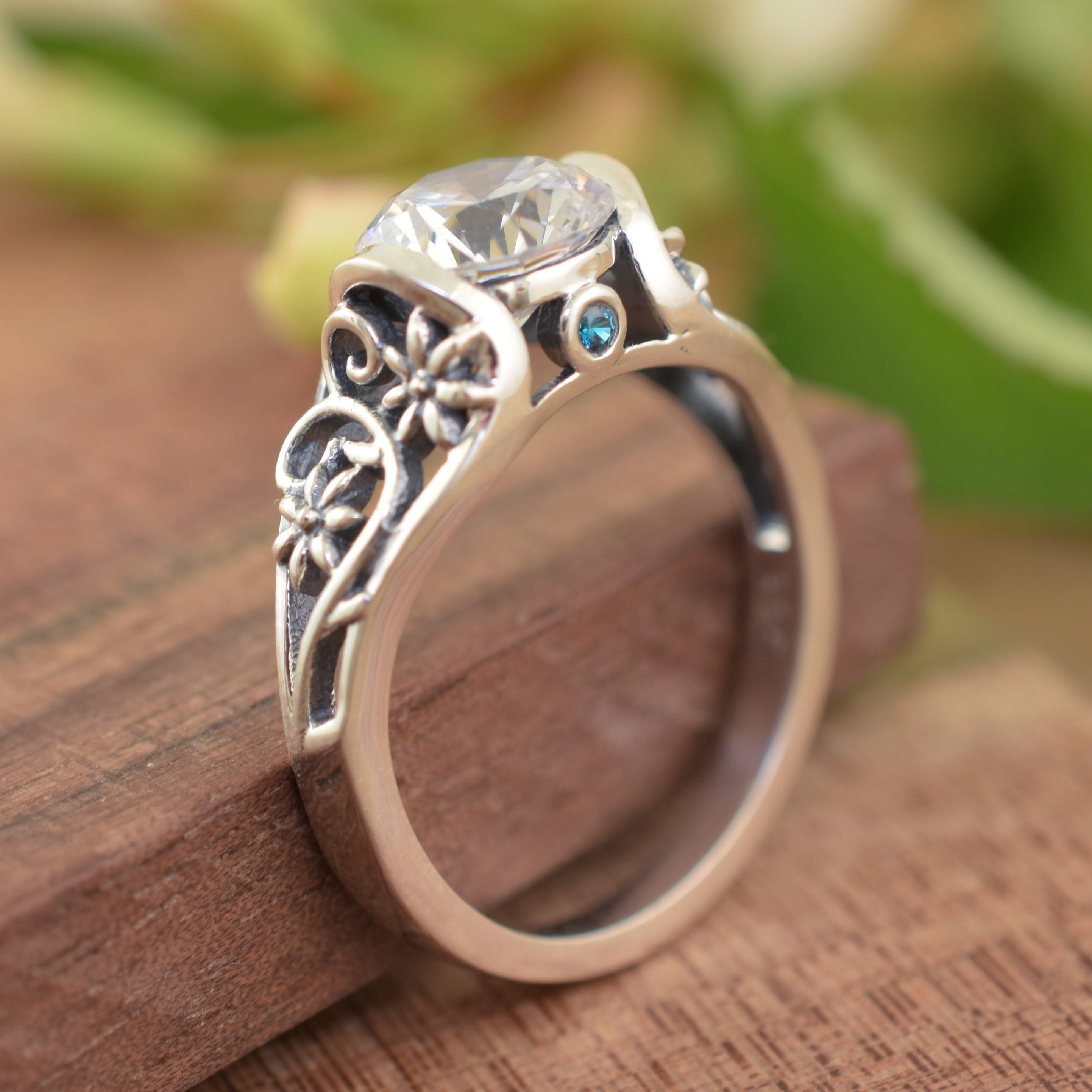 Sterling silver ring with blue and clear CZ stones