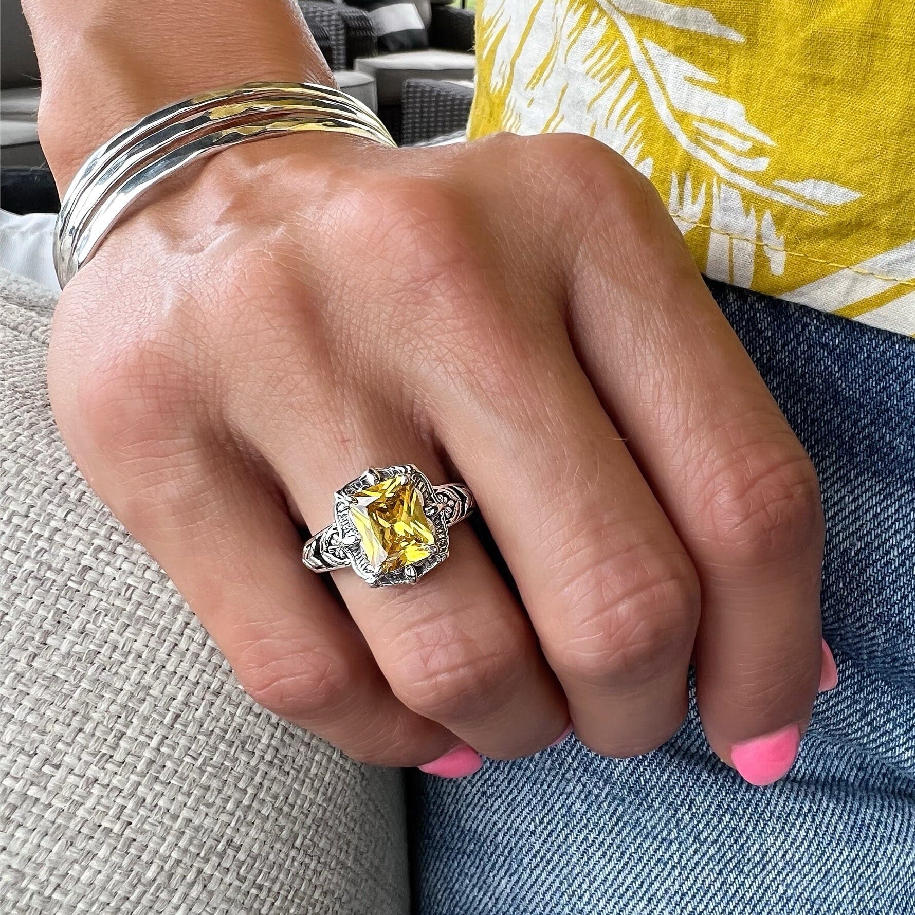 sterling silver ring featuring yellow cz - Attention Getter