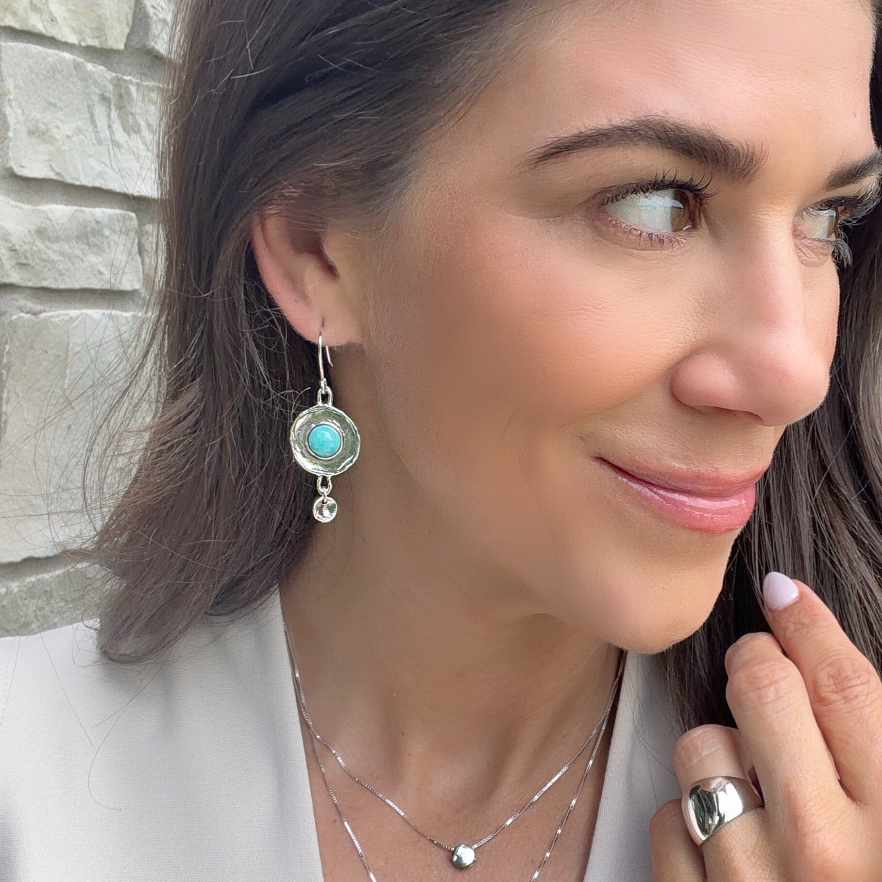 amazonite and cz bezel set in sterling silver earrings