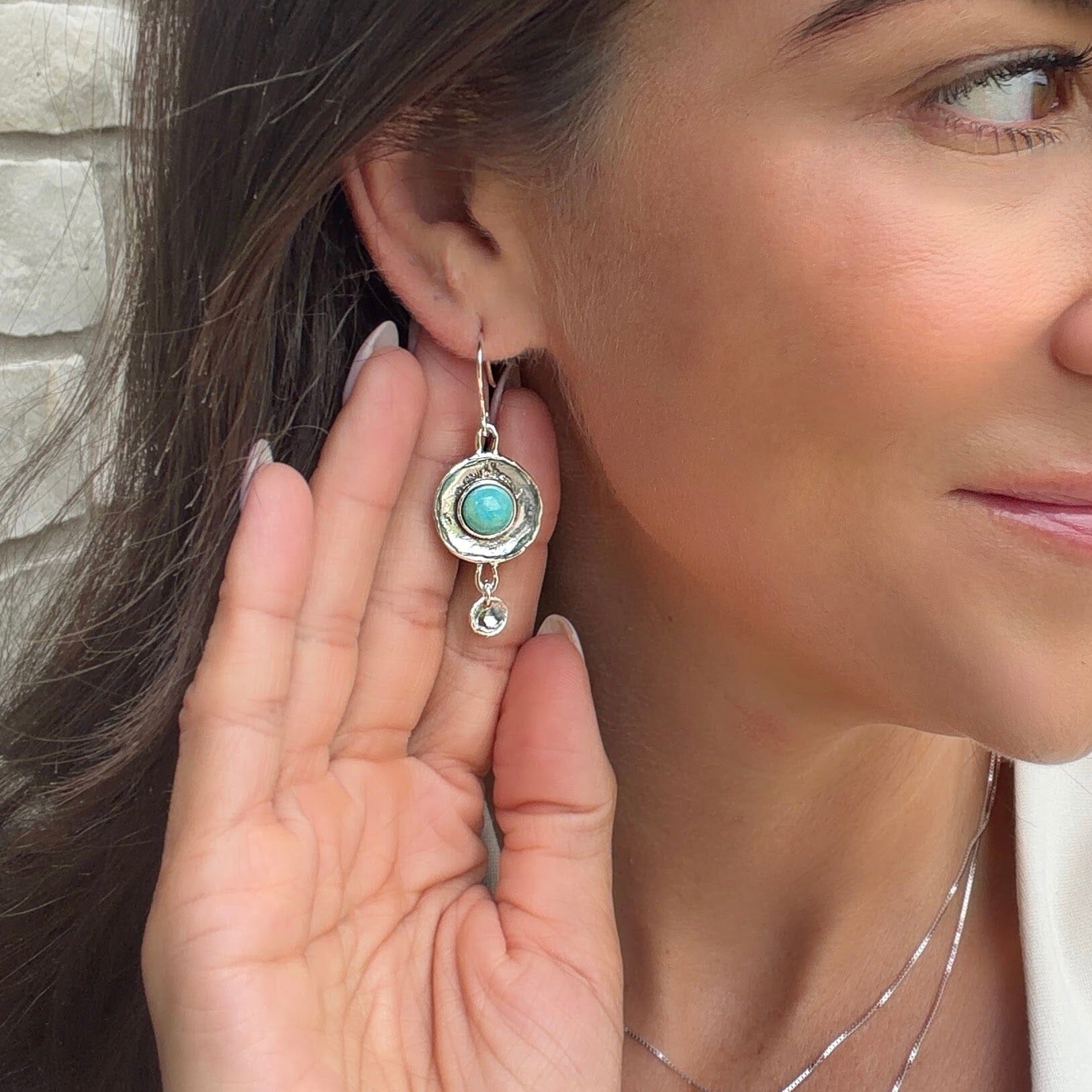 amazonite and cz dangling earrings