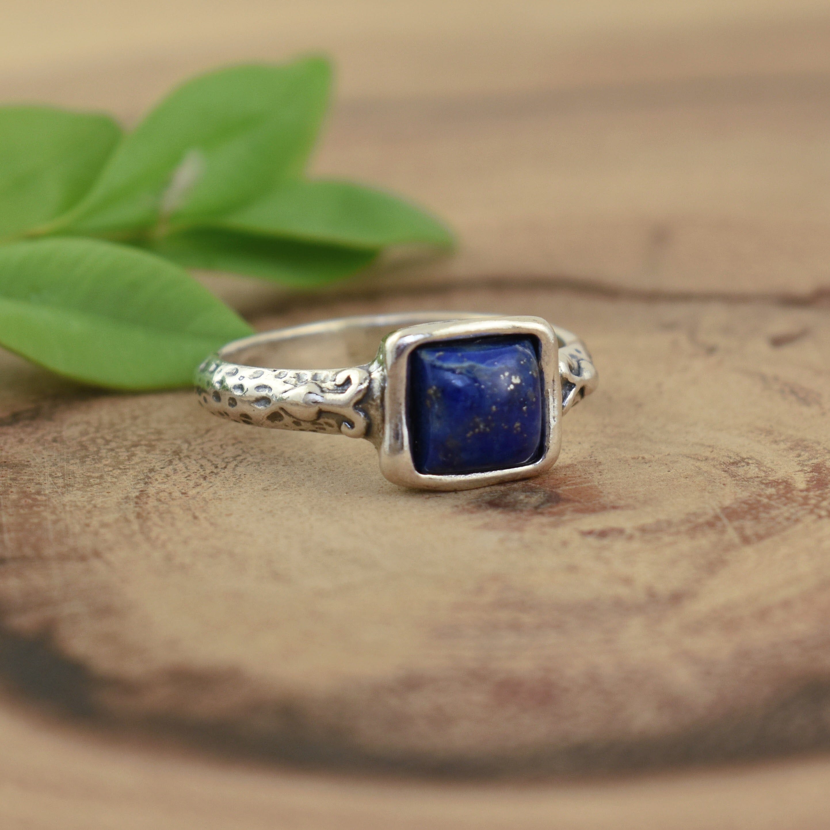 Square blue lapis ring set in oxidized sterling silver