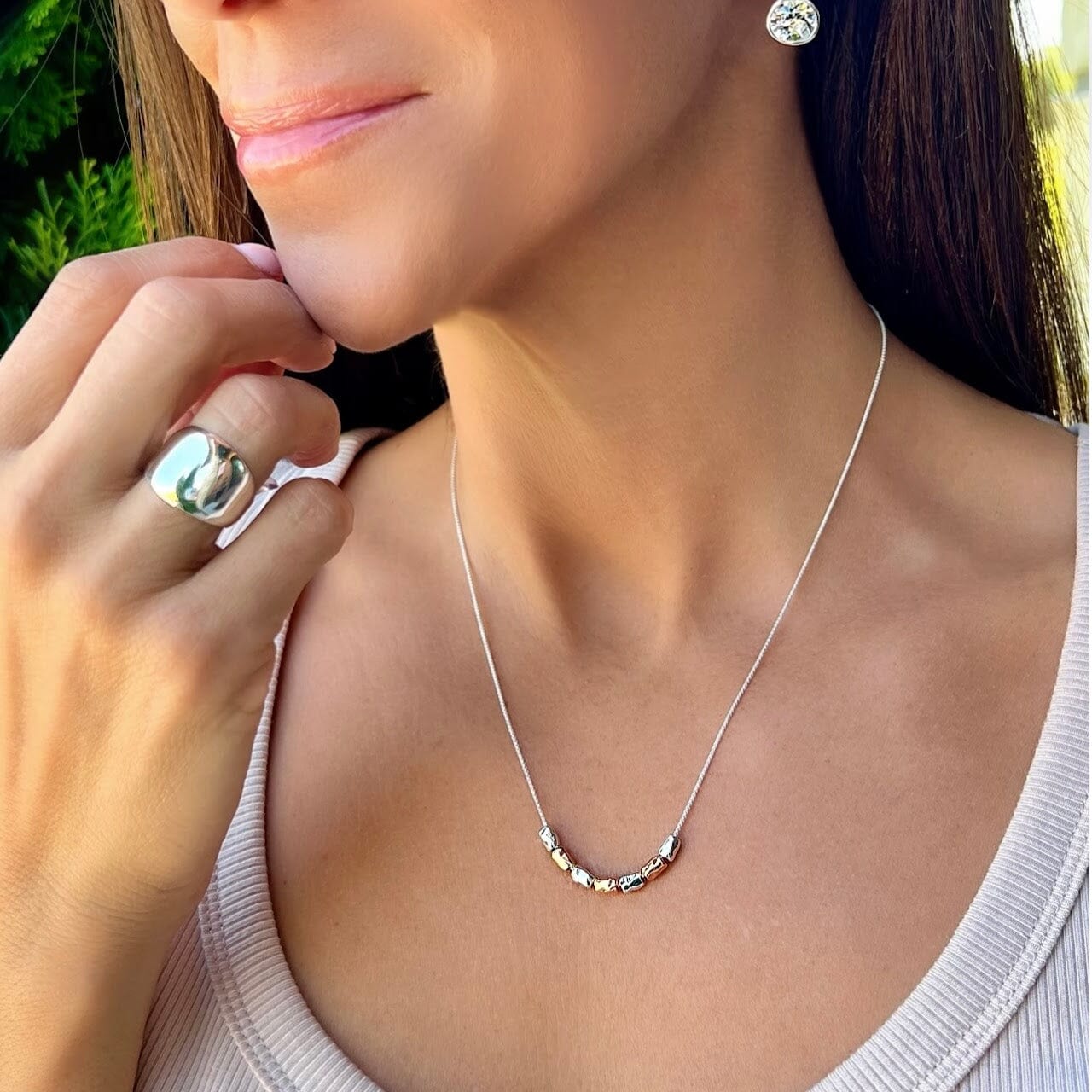 Barely Behaving Necklace paired with Classic Dome Ring