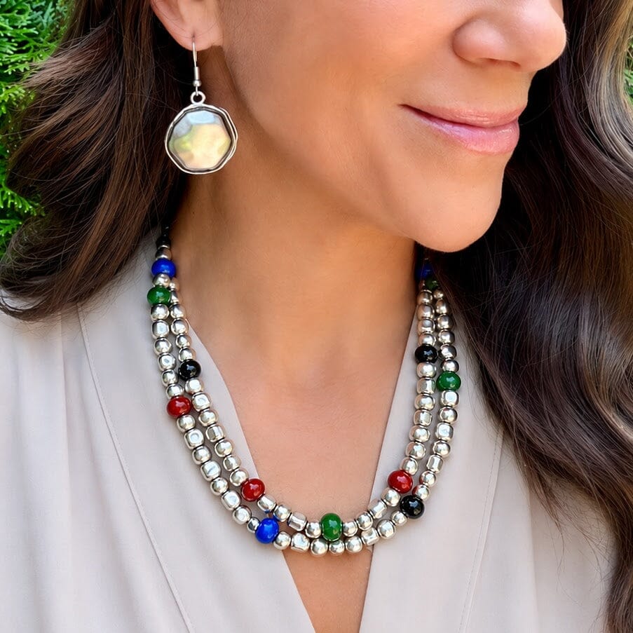 women's silver beaded necklace