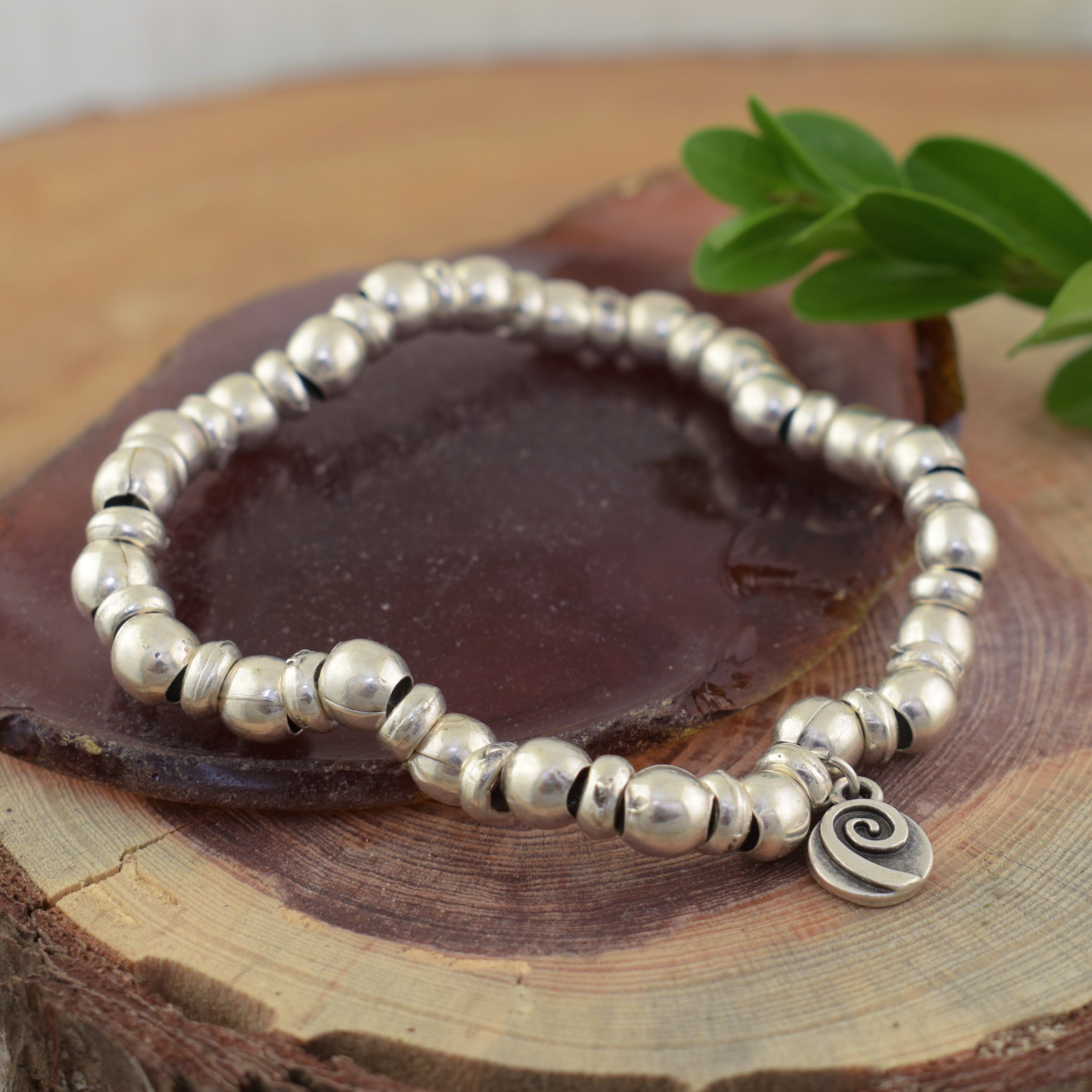 Beaded Halo Zamak bracelet plated in sterling silver