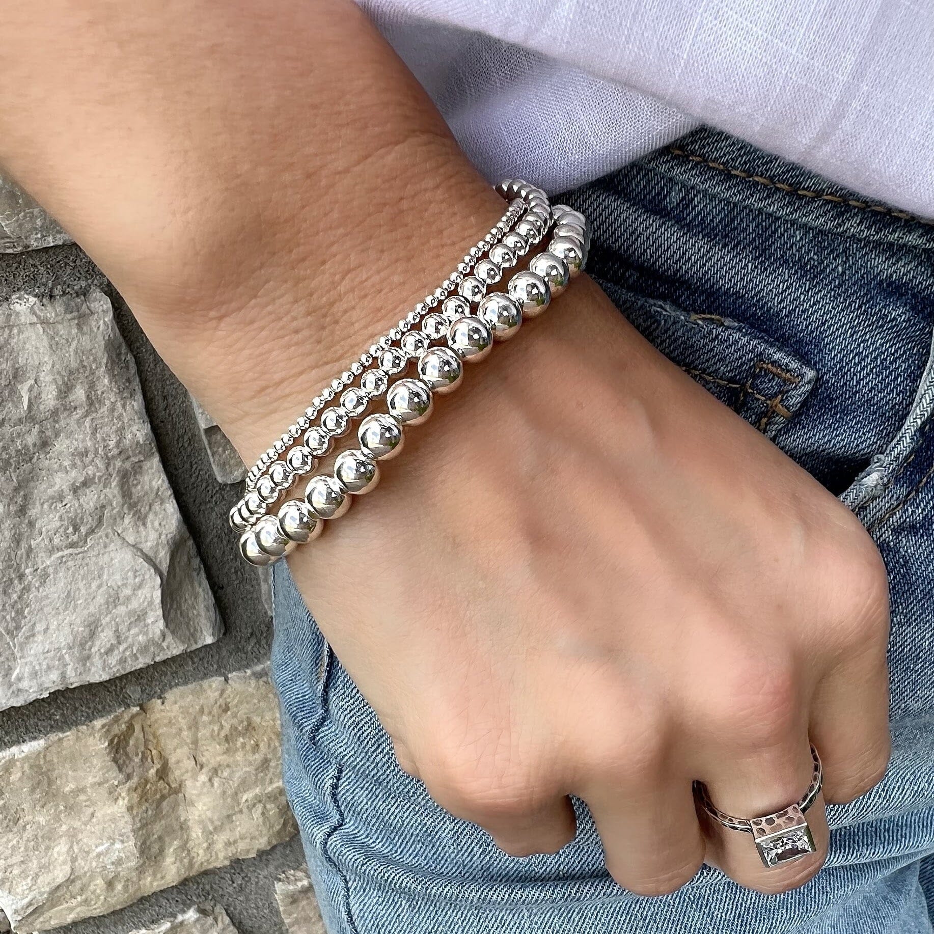 Silver Beaded Stacking Bracelet  Robyn Real Jewels  International Online  Shop Swiss
