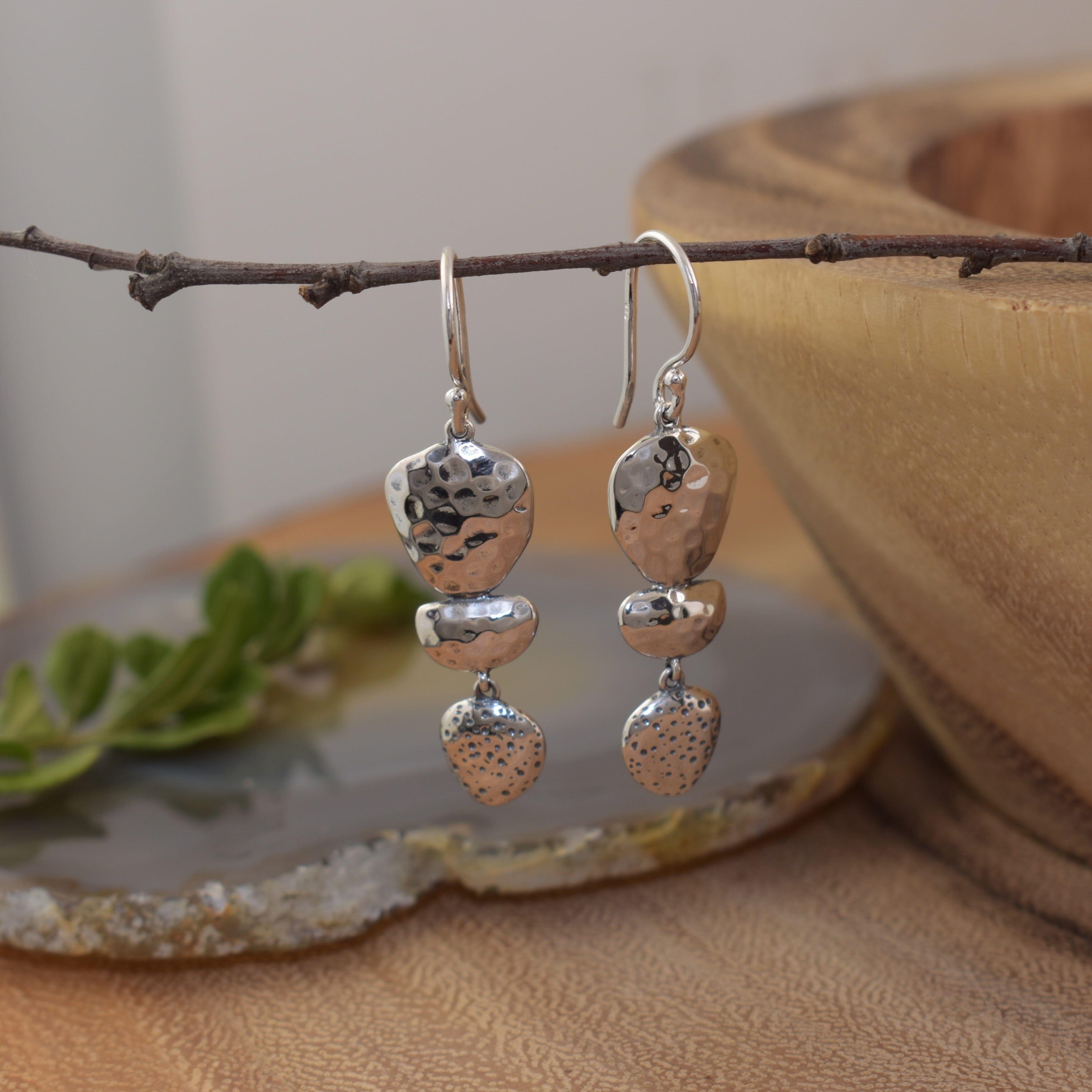 Hammered sterling silver dangle earrings