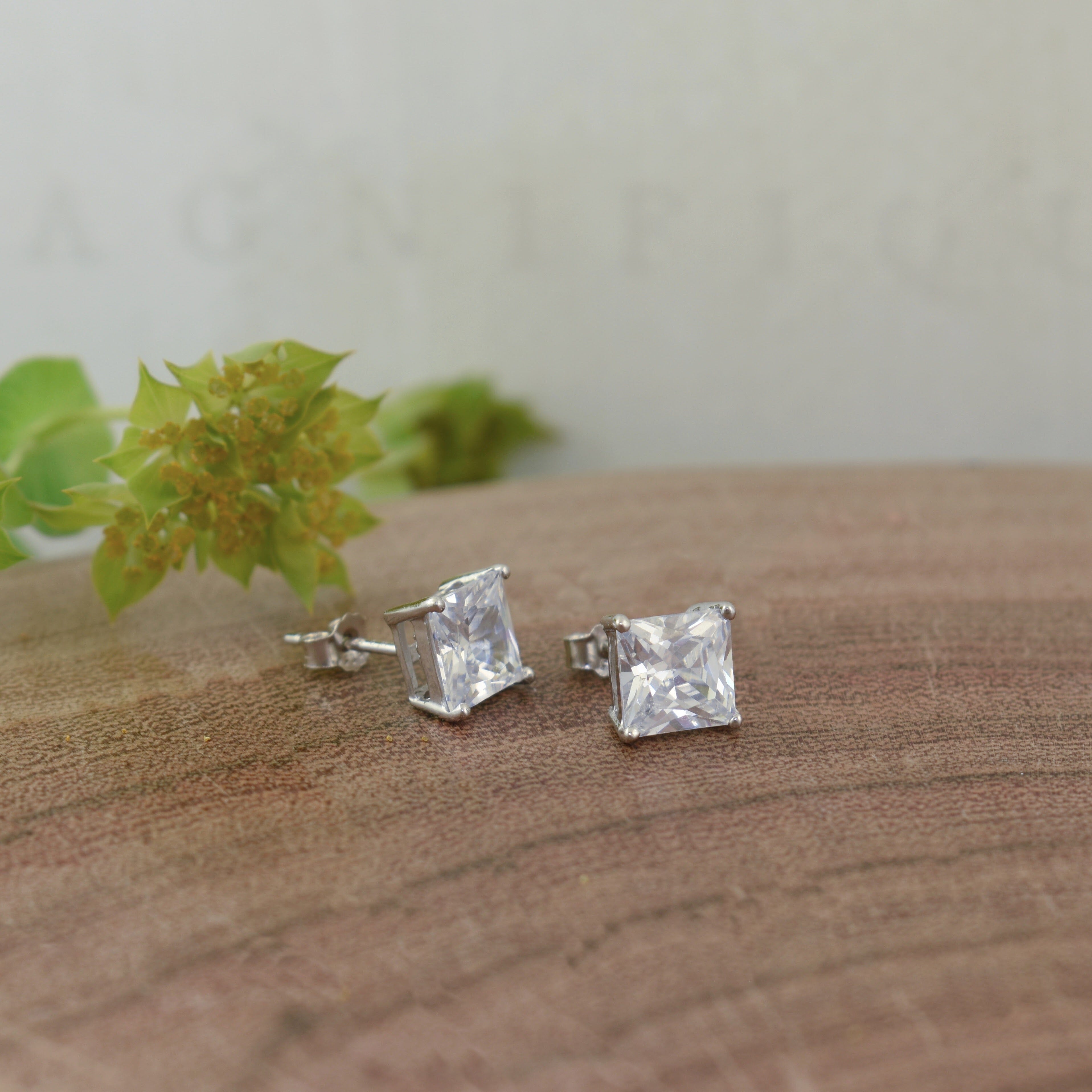 .925 sterling silver and princess cut earrings