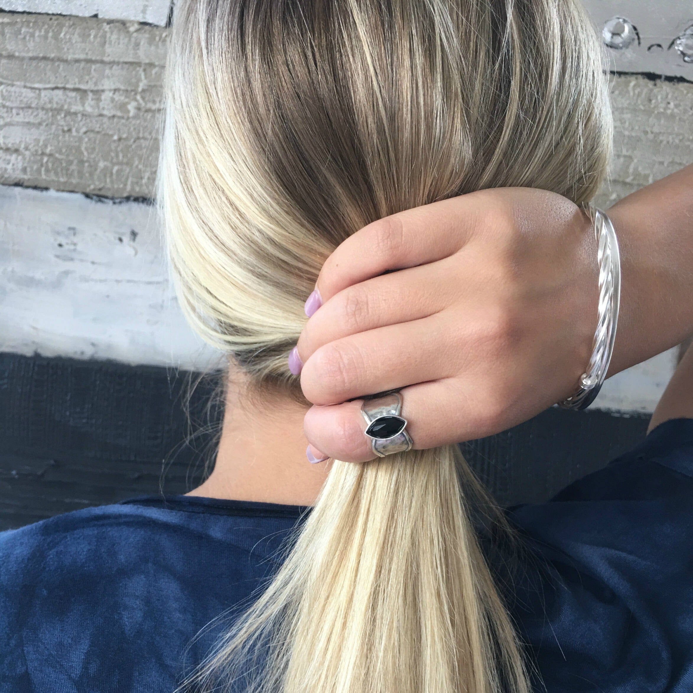 Black Onyx Marquise Ring - Sterling Silver