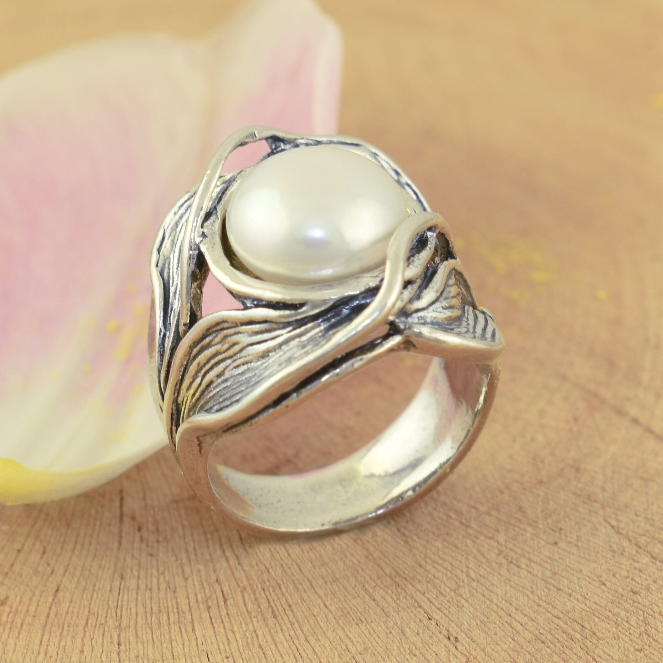 Handcrafted sterling silver and pearl ring
