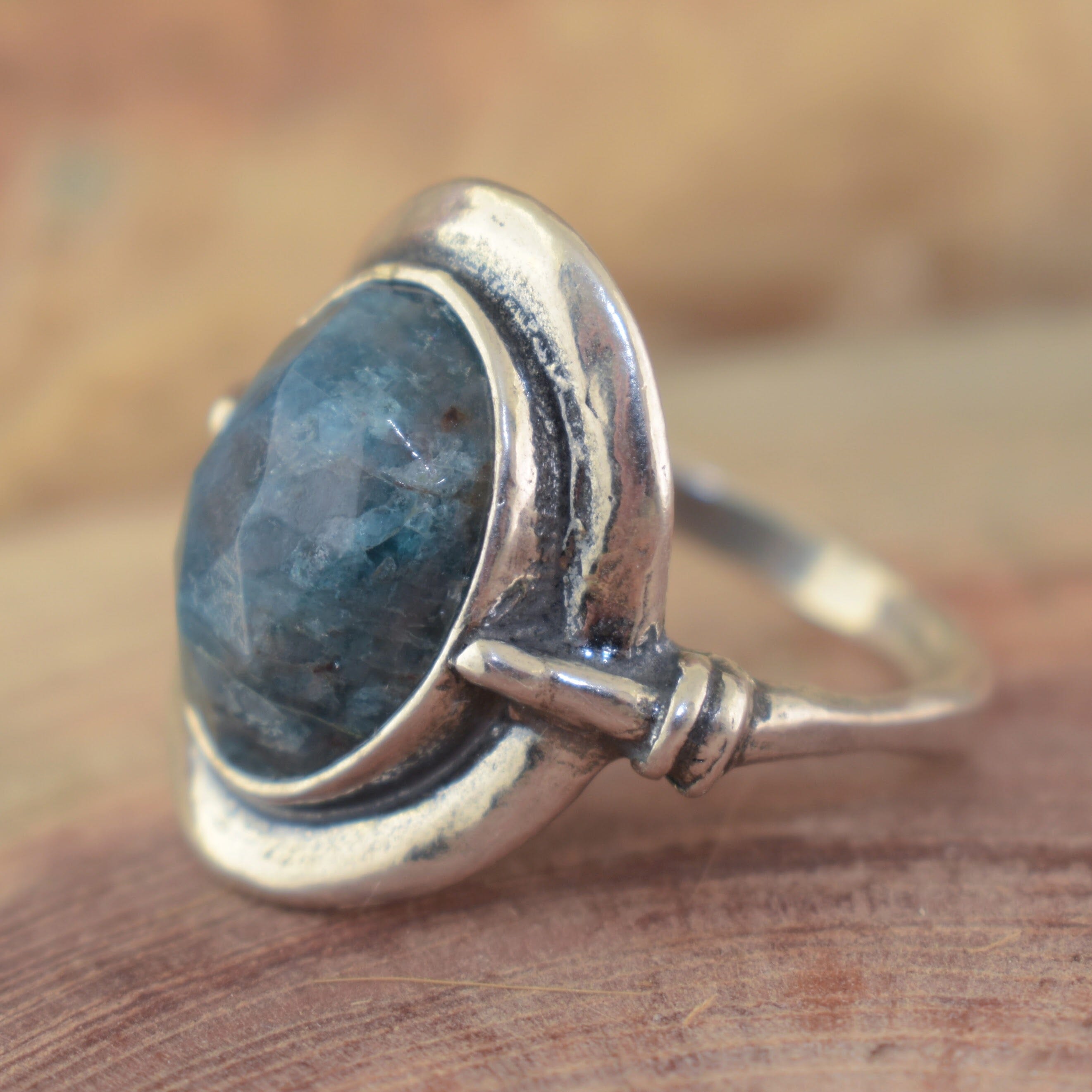 Blue stone ring organic silver ring