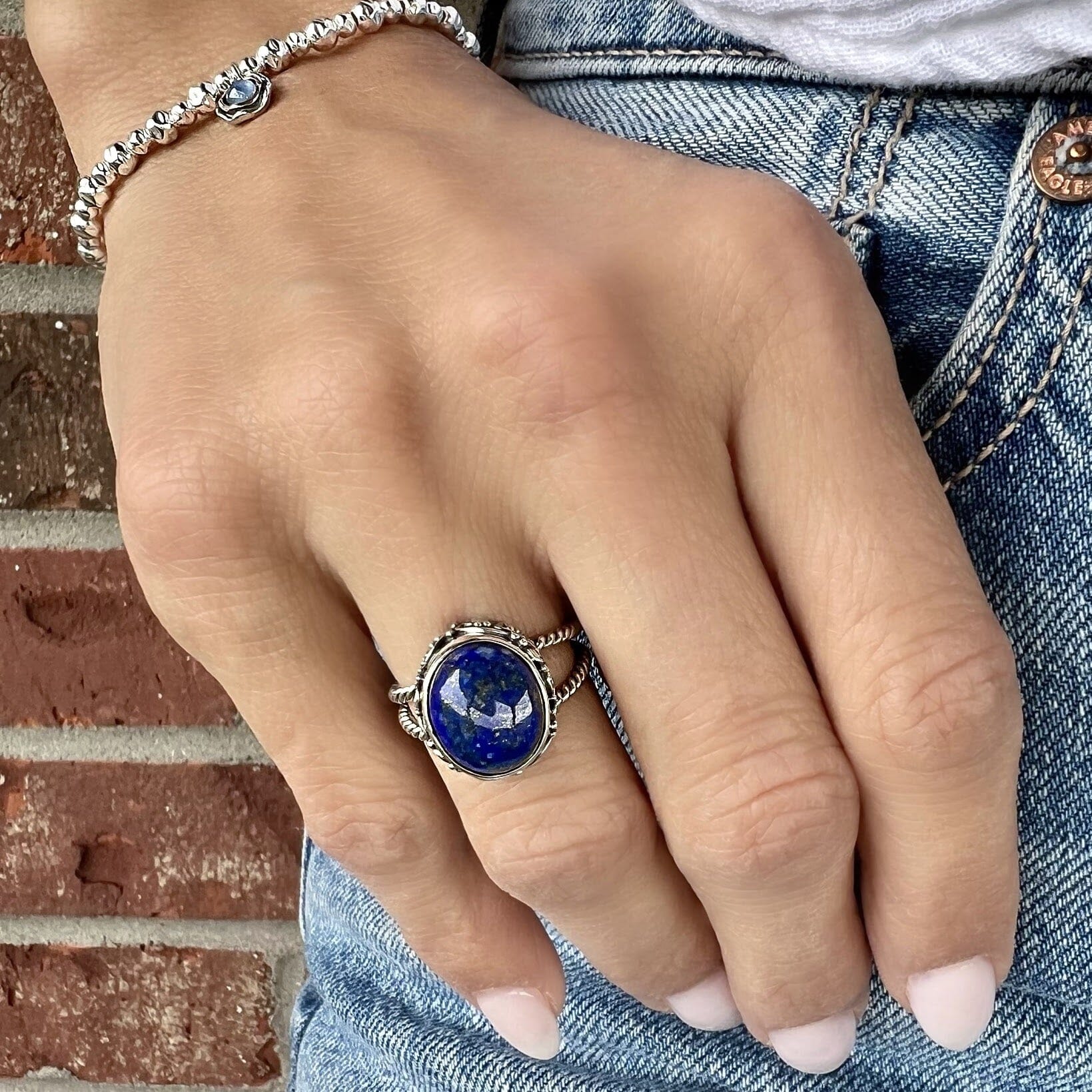 chunky lapis ring in .925 sterling silver