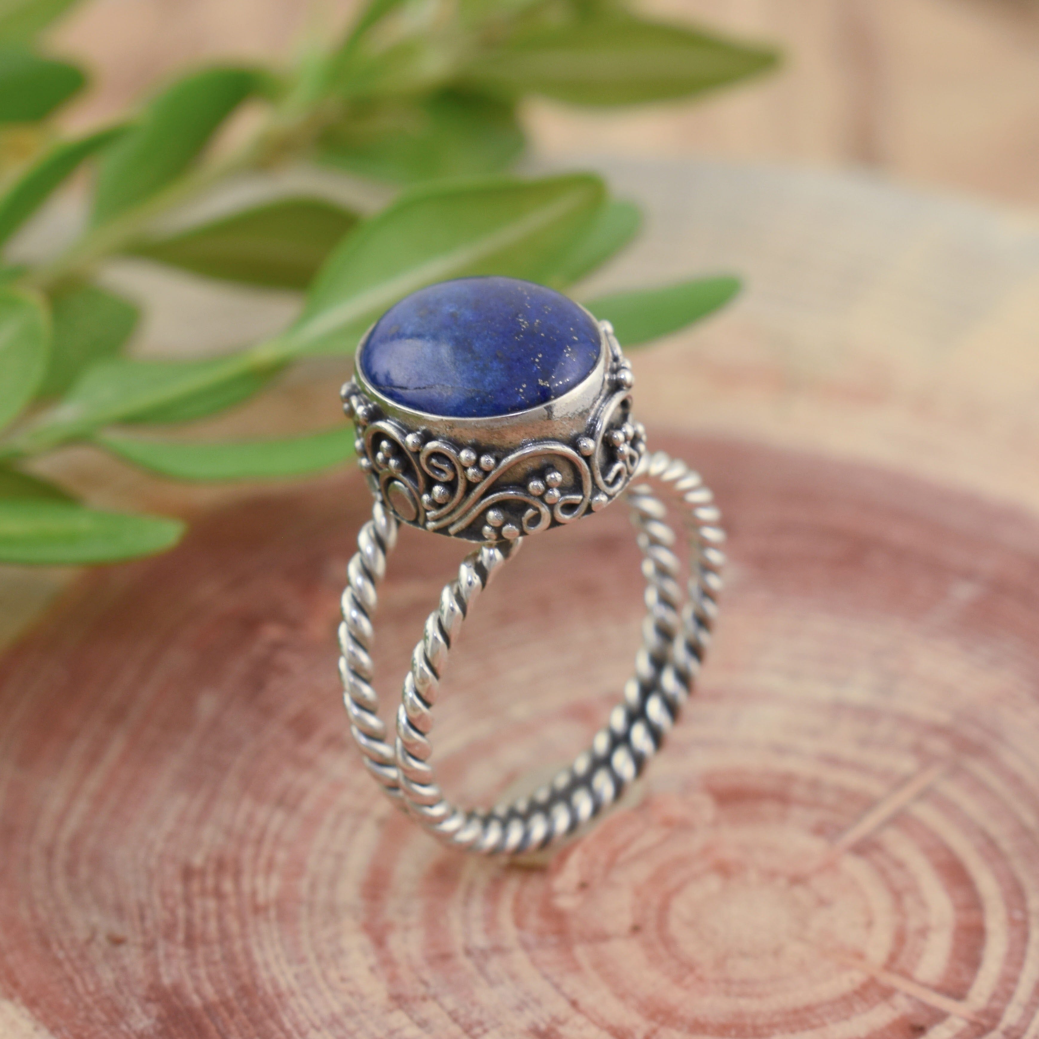 Blue lapis ring set in antiqued .925 sterling silver band