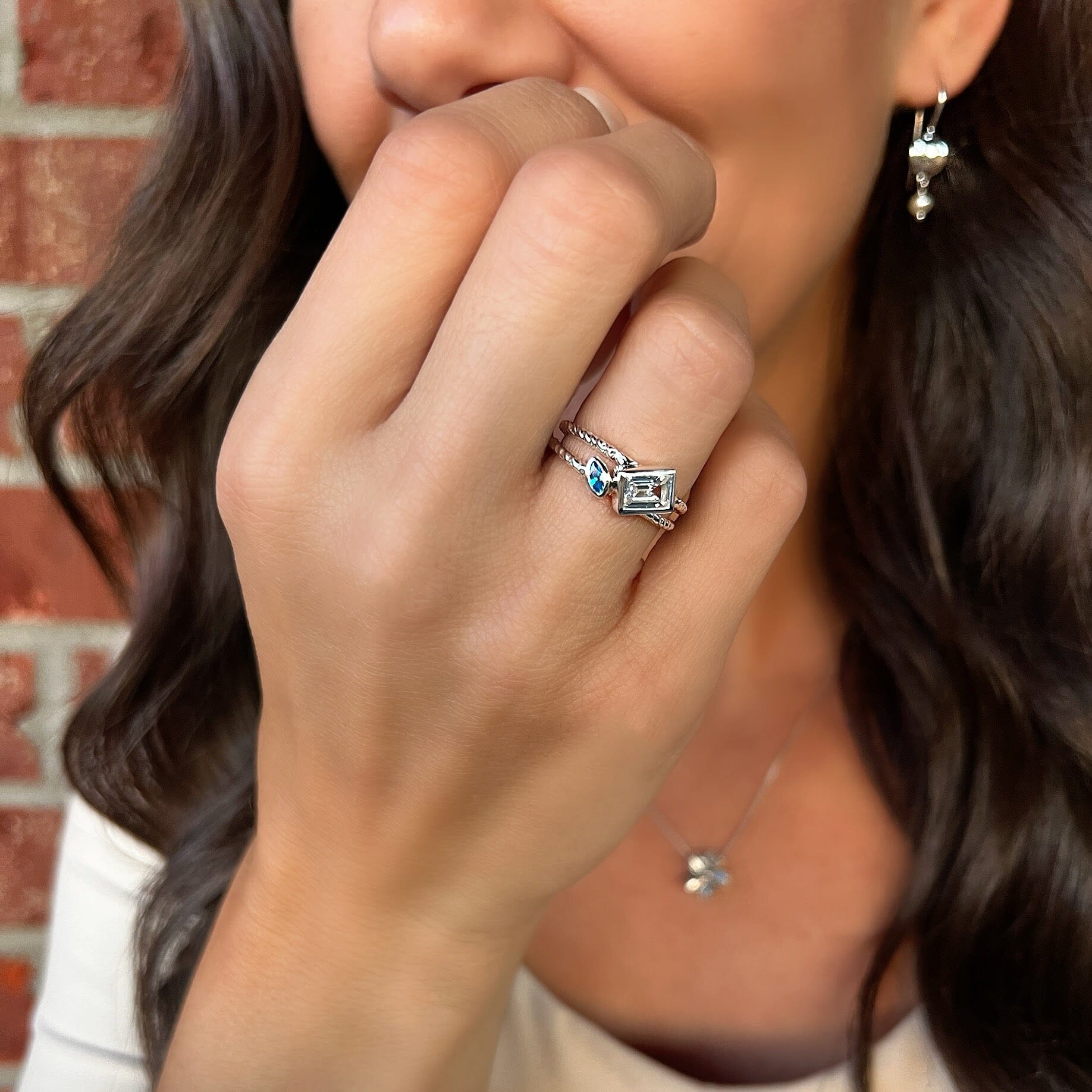 clear and blue cz stack rings