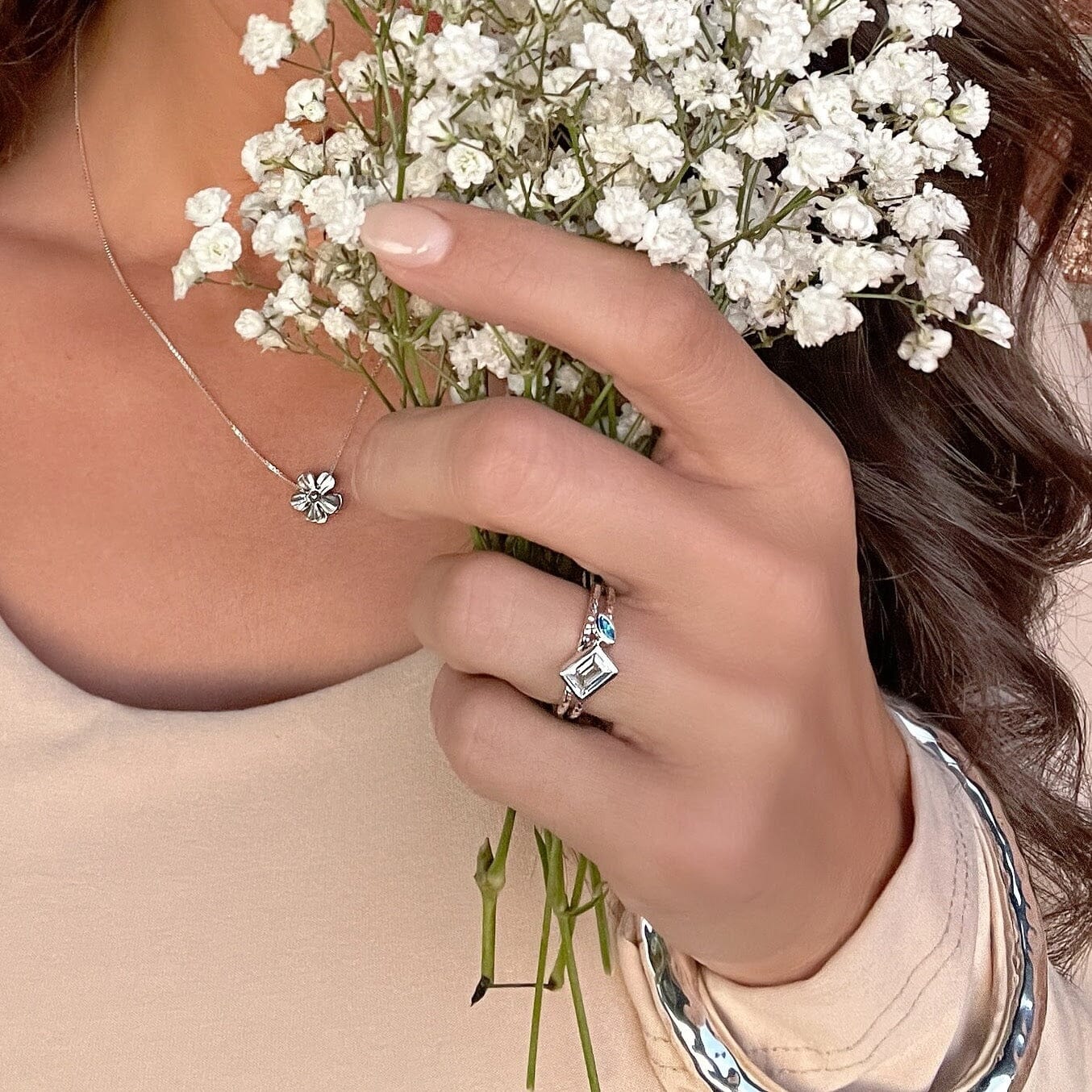 Blue Chill Ring paired with Susannah Necklace, and Sonoma Bangle