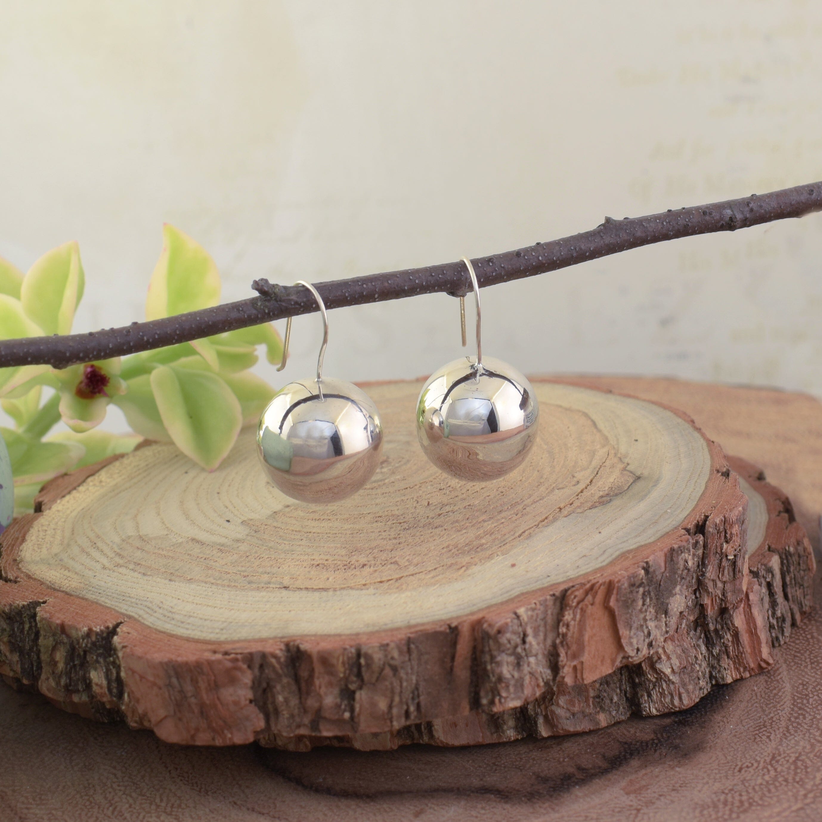 Hook-style sterling silver ball drop earrings