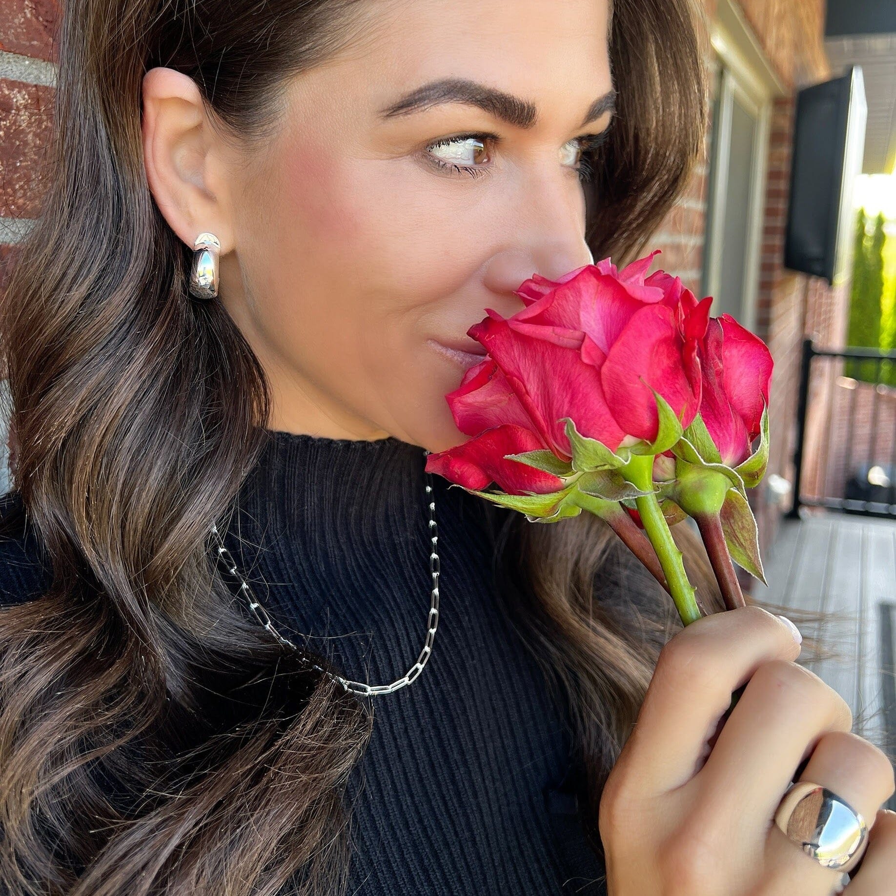 Boss Babe Earrings paired with Simple Paperclip Chain and Classic Dome Ring