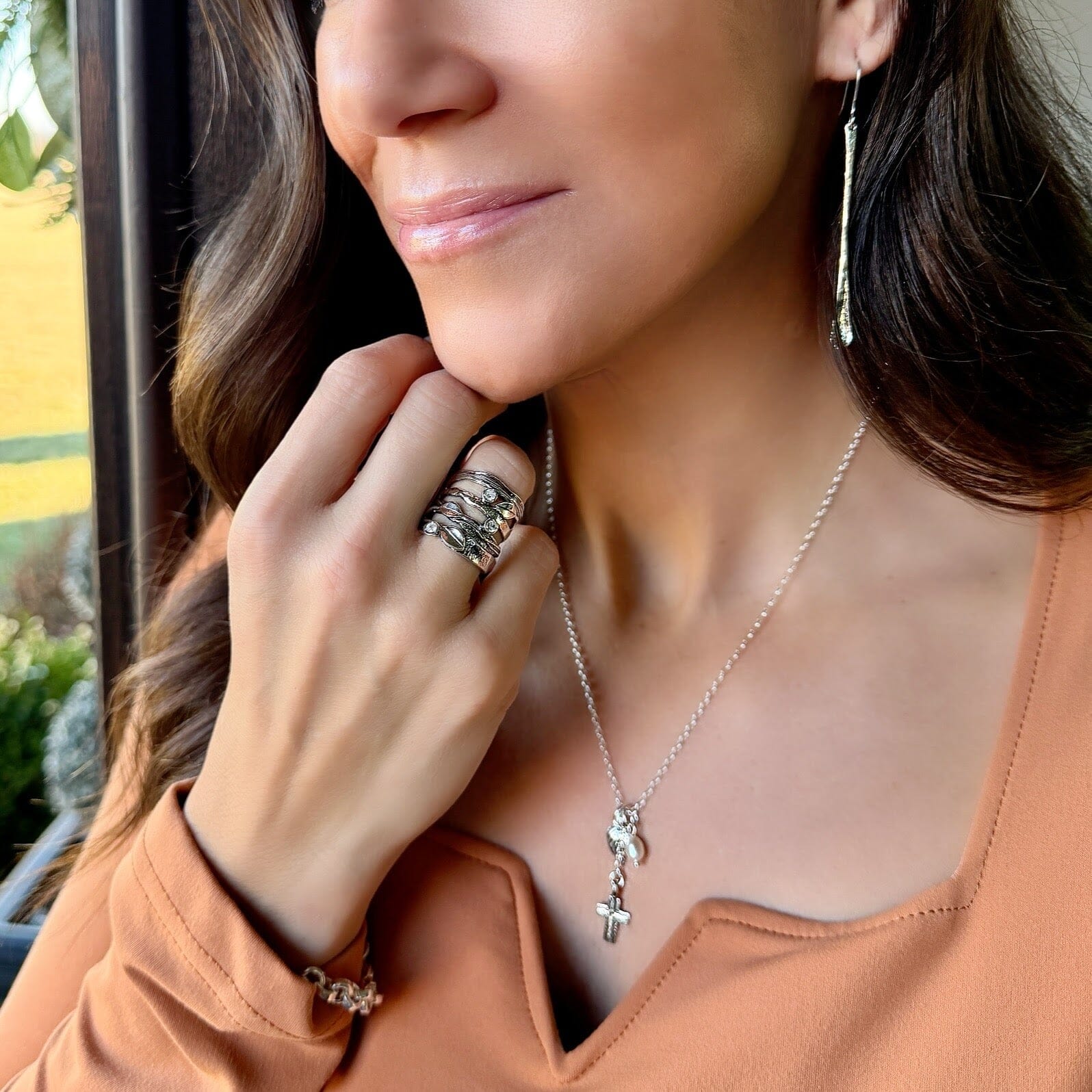 Branch Out Ring paired with Up a Creek Earrings and New Life Necklace