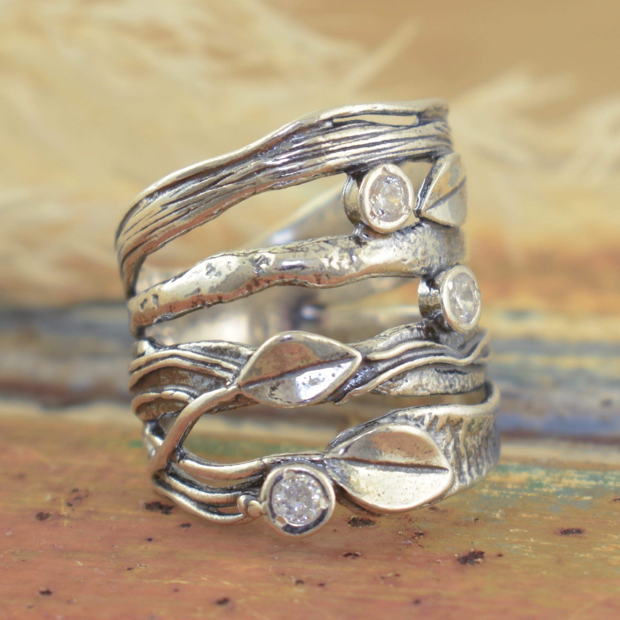 hand crafted leaf designed ring
