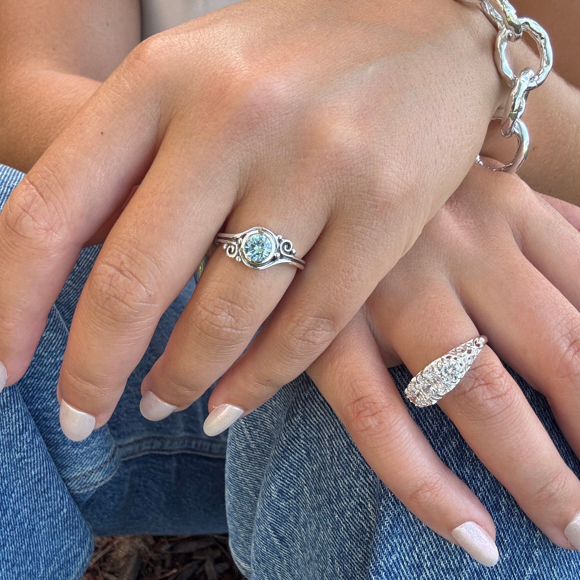 Everyday ring with a detailed band  paired with vintage bling ring