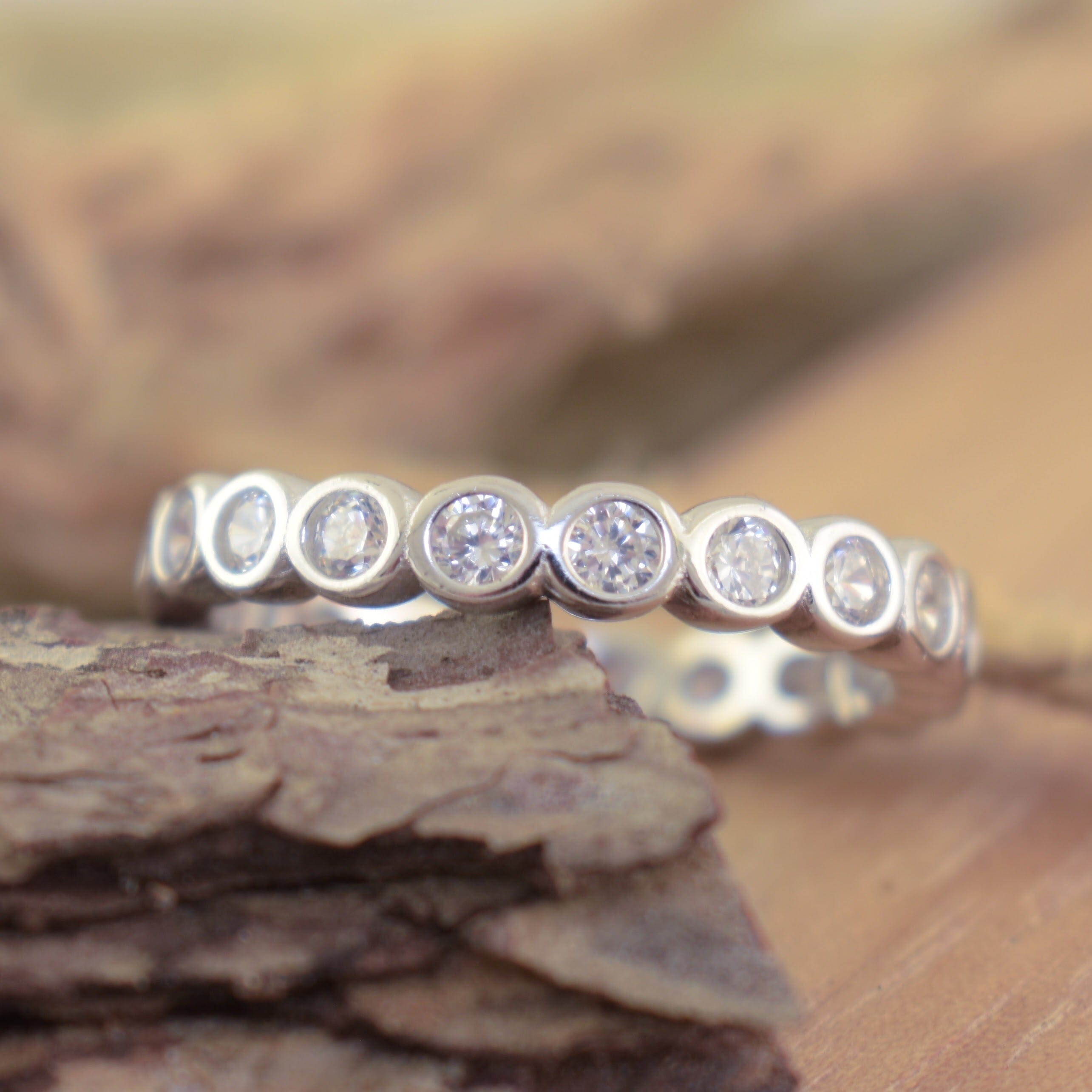 Stack ring with round CZ stones