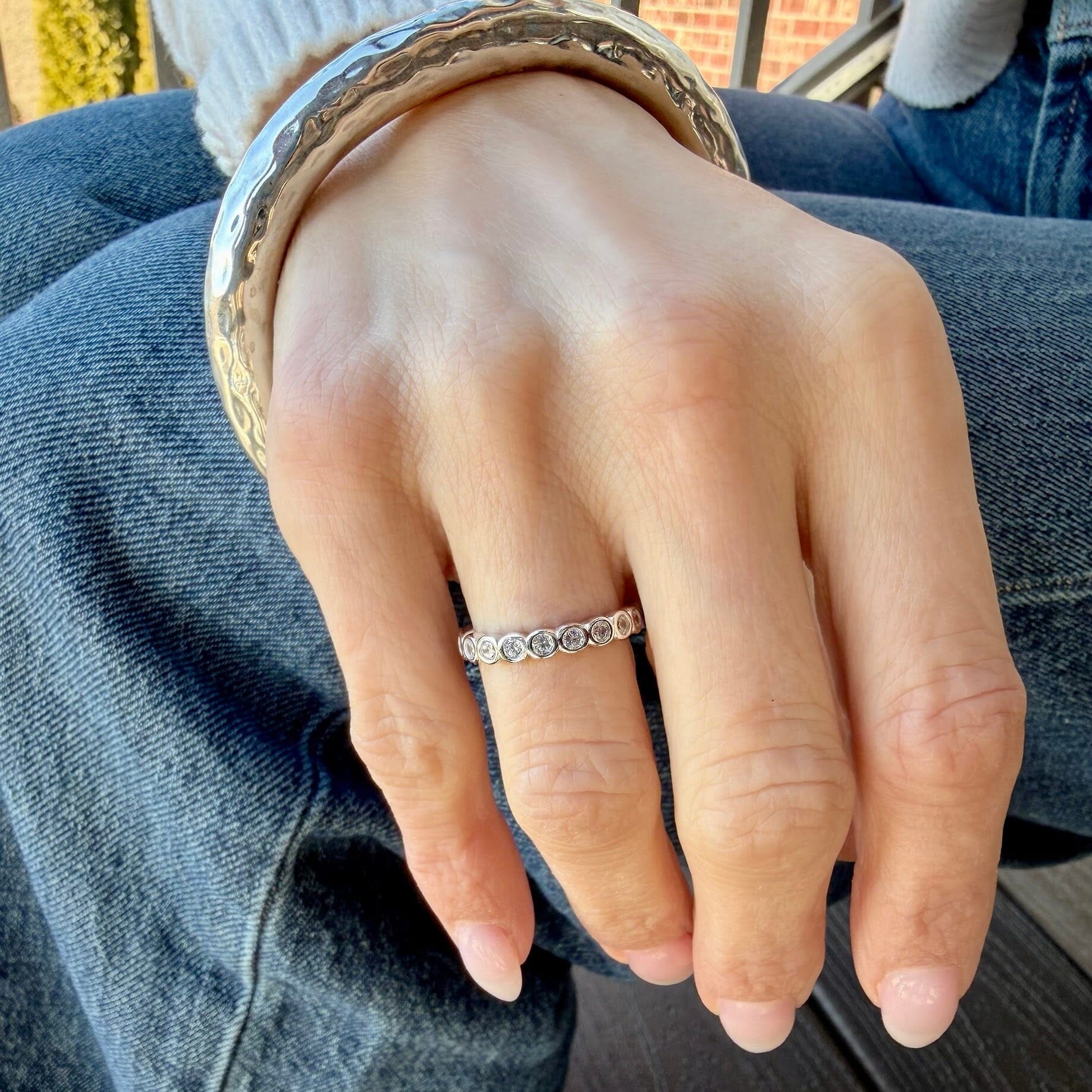 rhodium plated cz eternity band