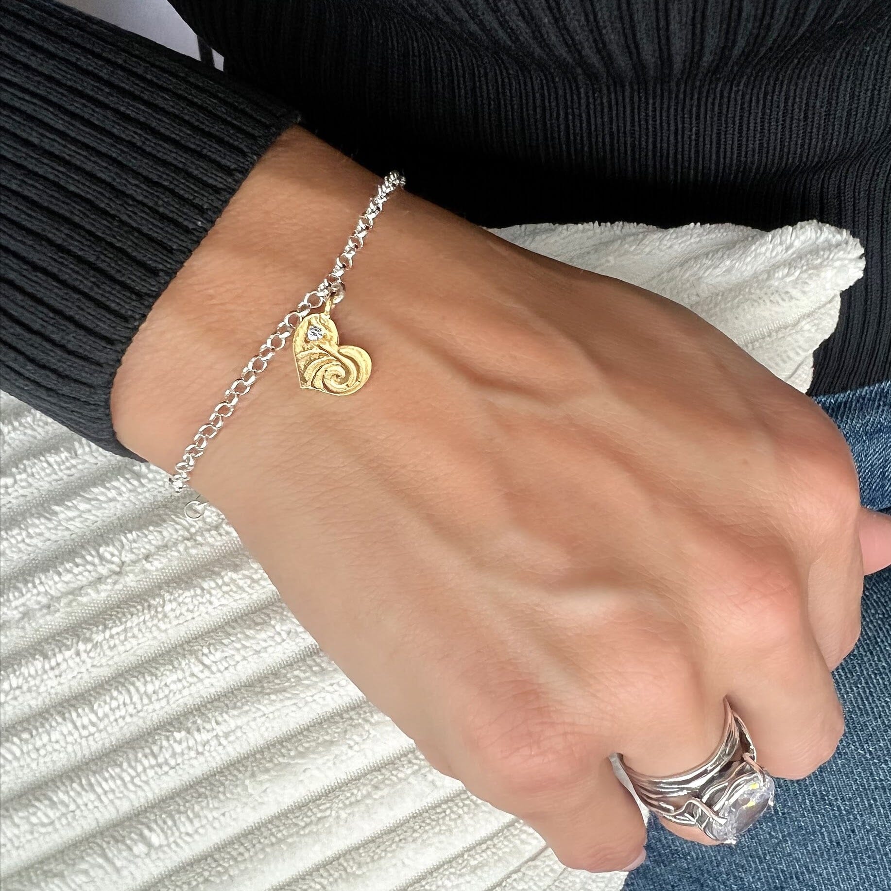 dainty sterling silver and gold vermeil heart bracelet