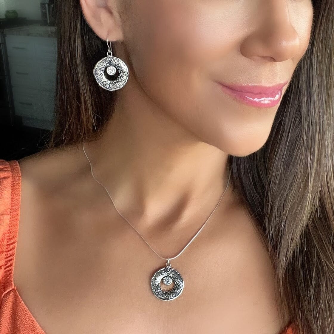 dangling cz filigree earrings and necklace- Carpe Diem