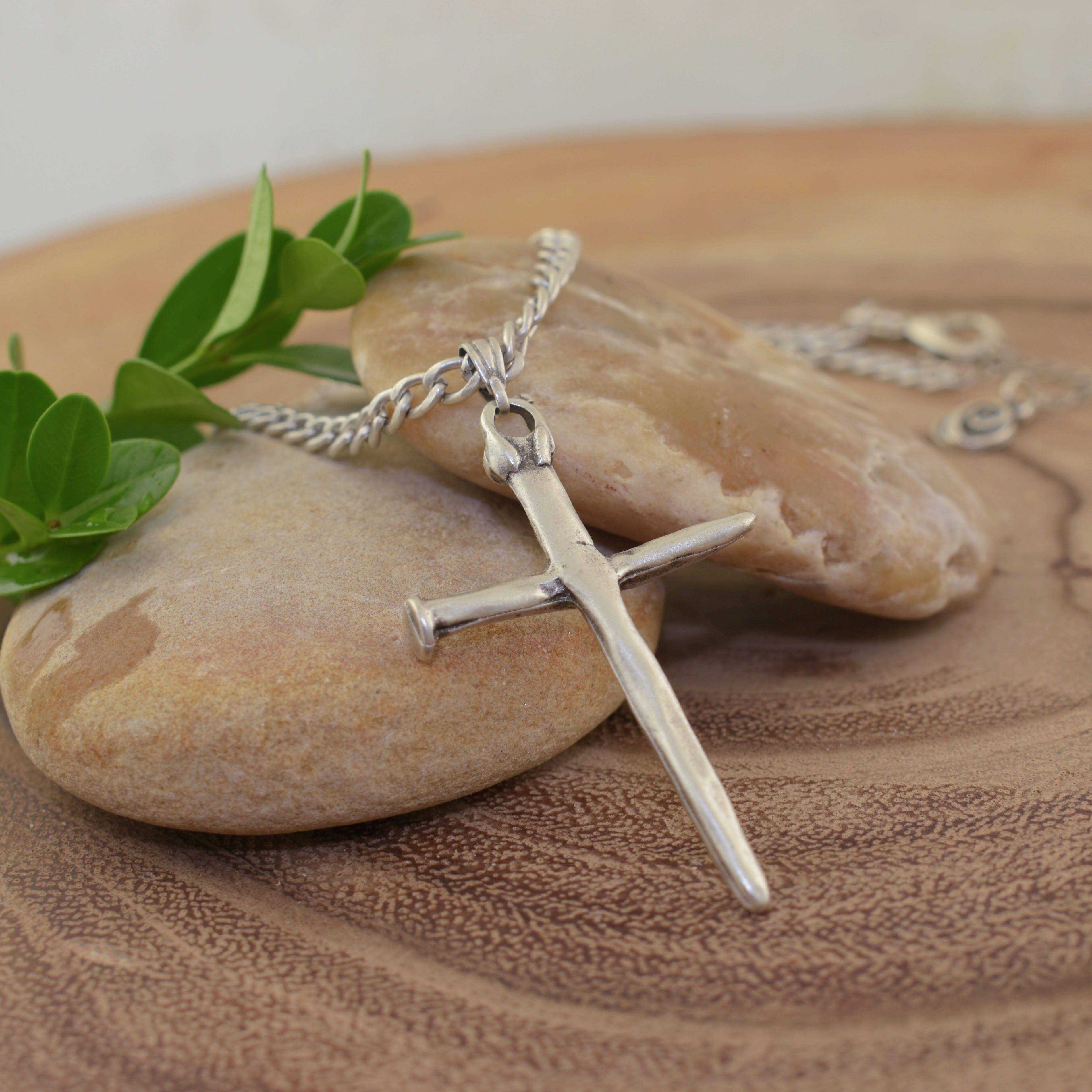 unisex cross necklace organic looking