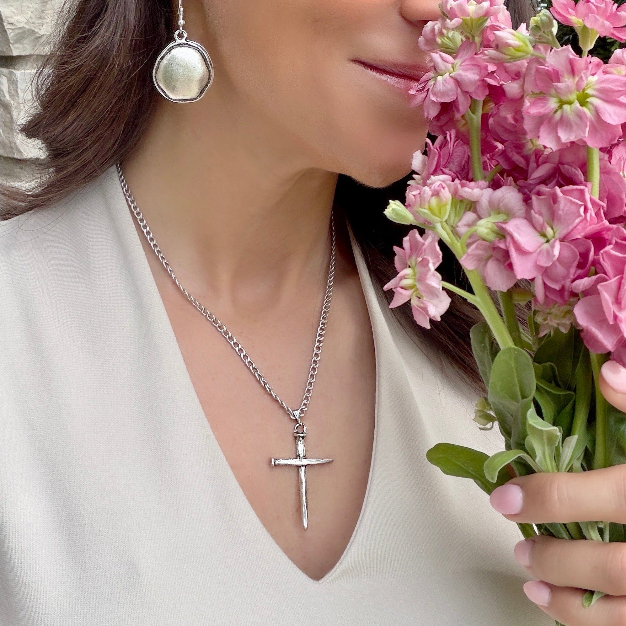 silver Christian cross necklace