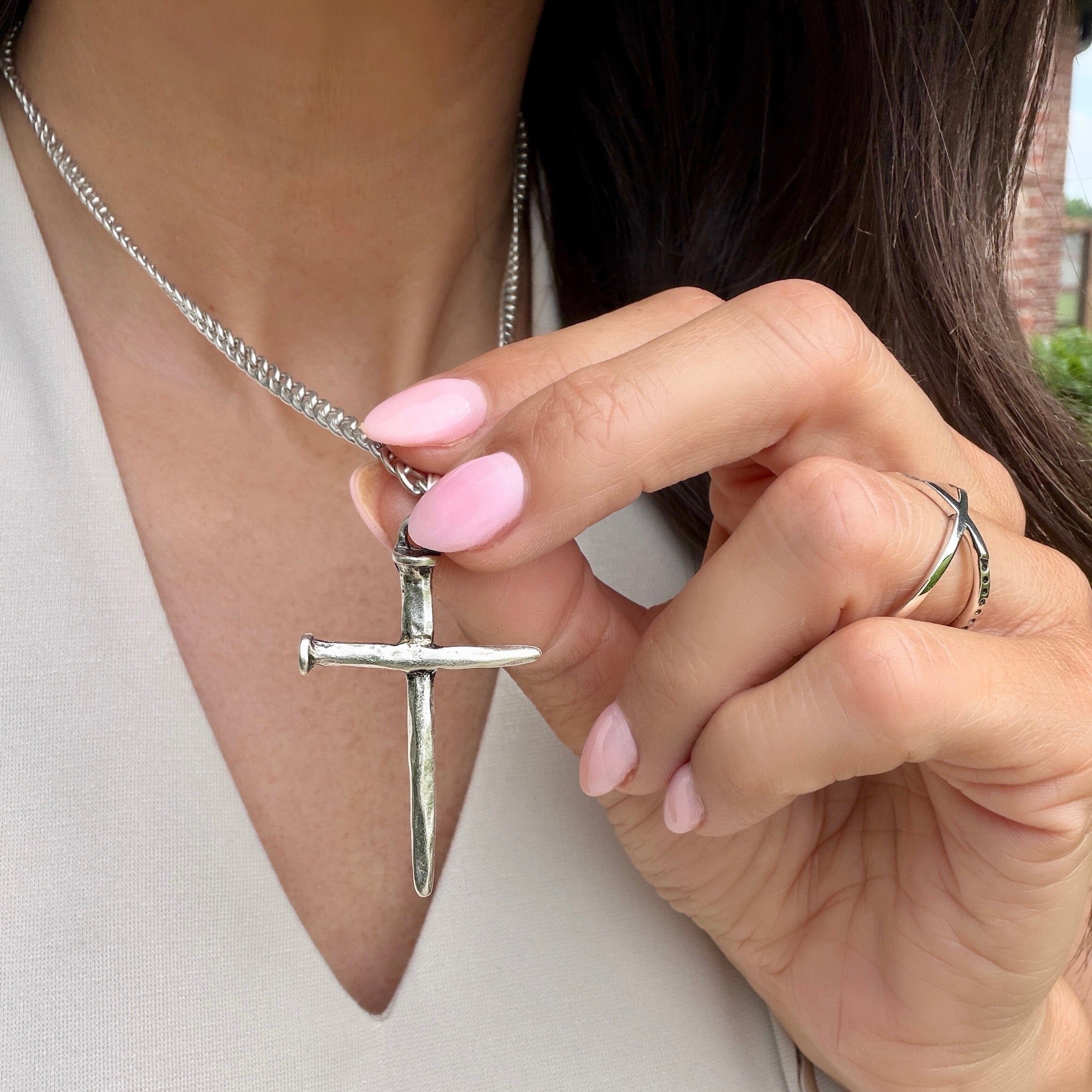 women's nail cross necklace