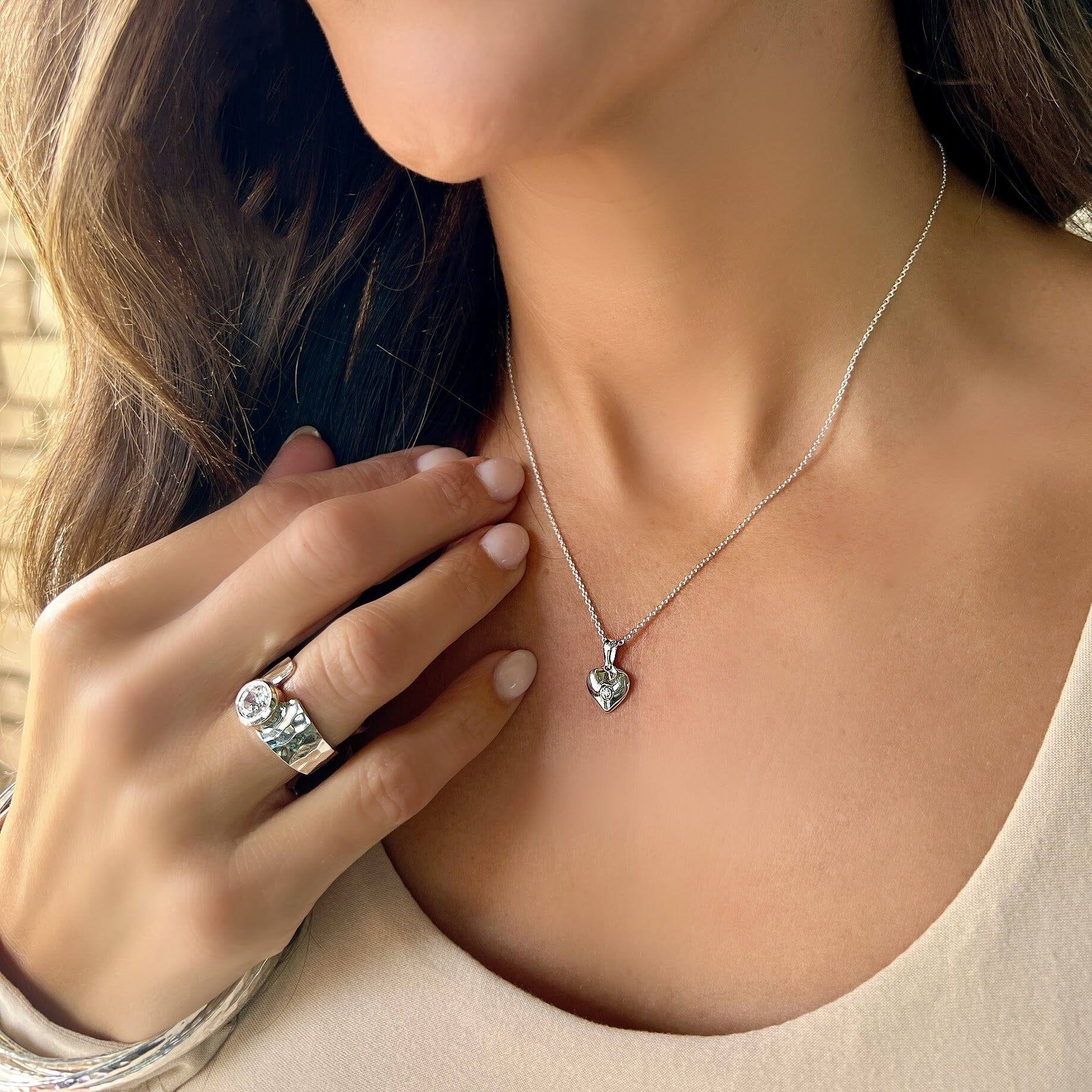 Center of My Heart Pendant on a delicate sterling silver rolo style chain