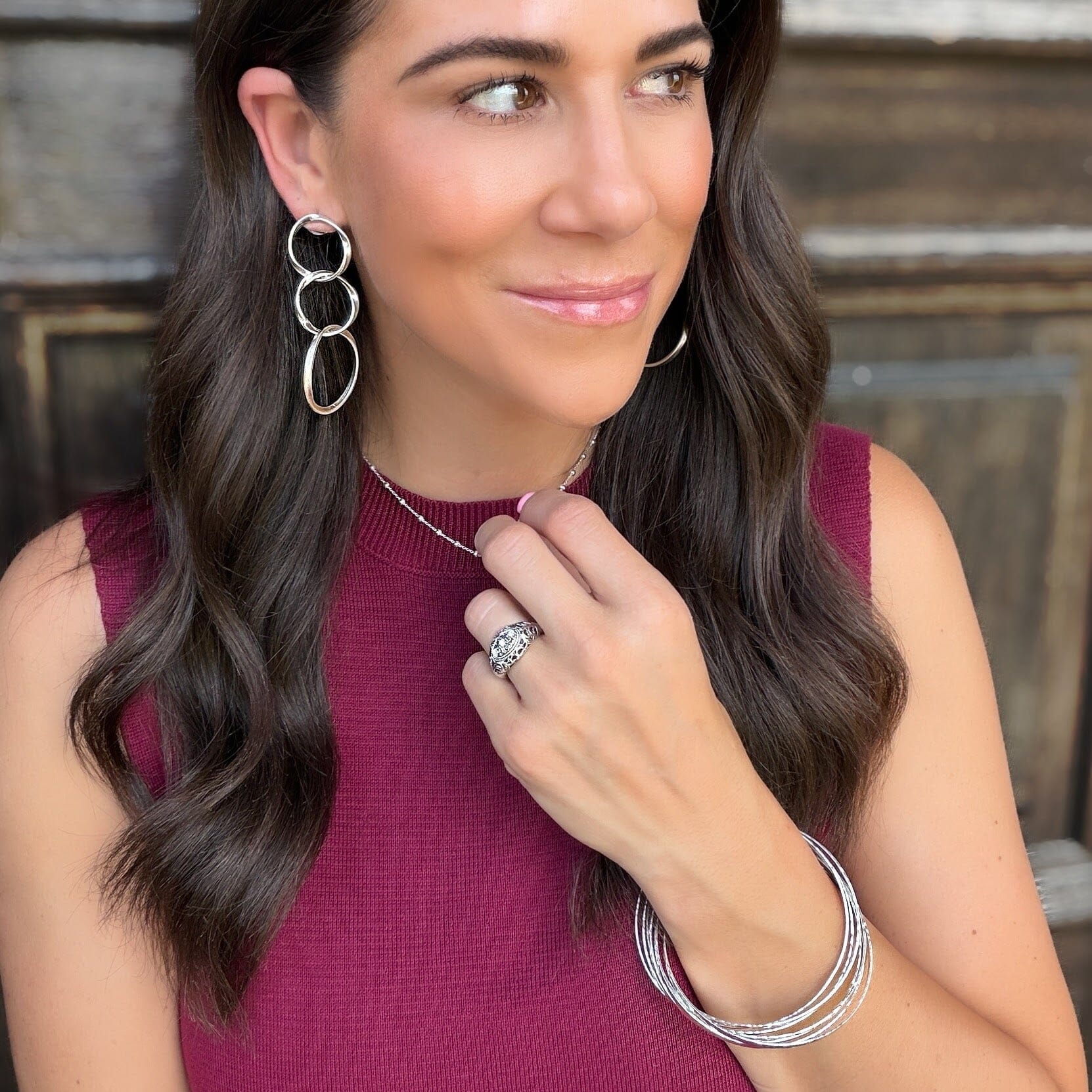 Chain Reaction Earrings paired with sterling silver jewelry