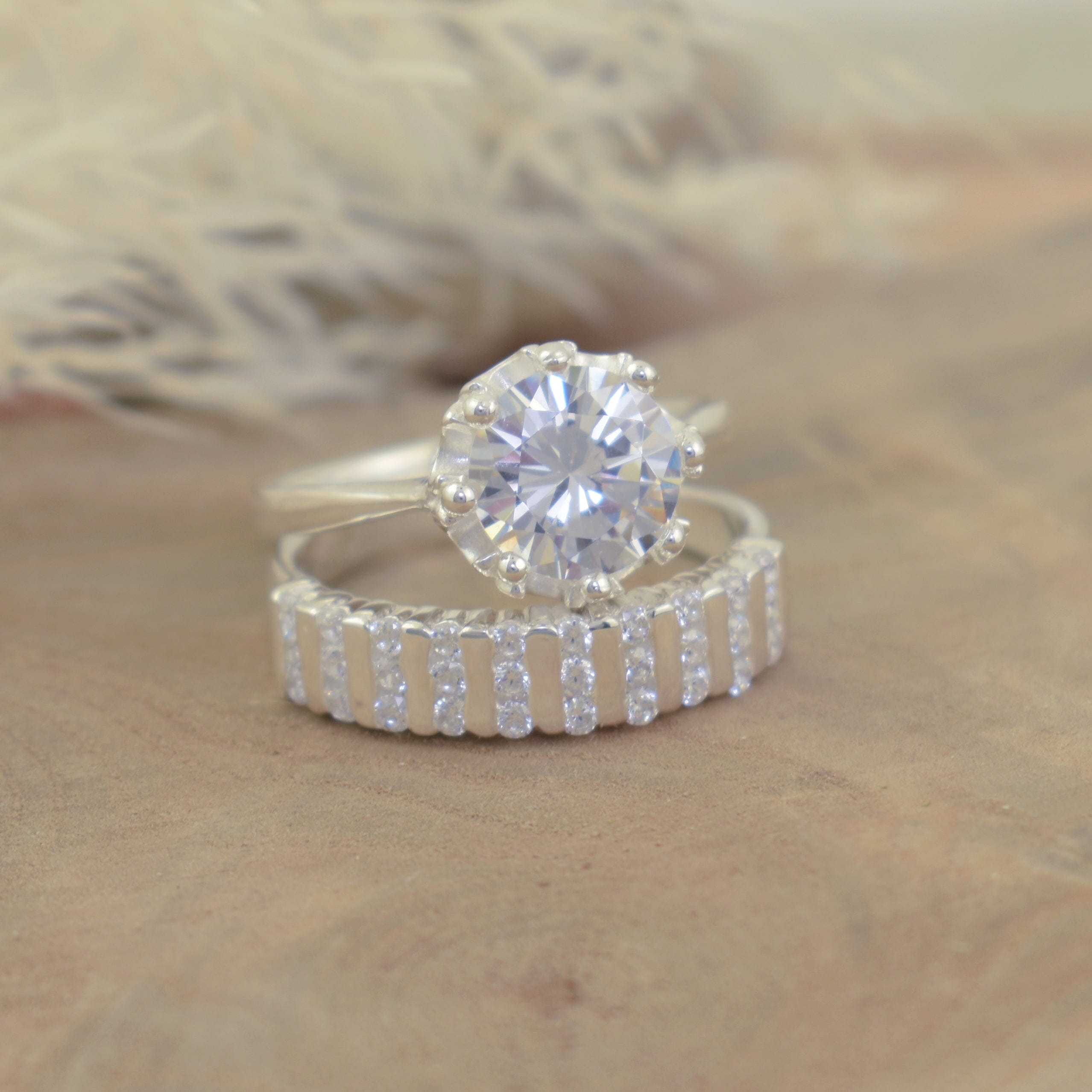 wedding style Channel Set Ring in sterling silver featured with engagement style Diana Ring