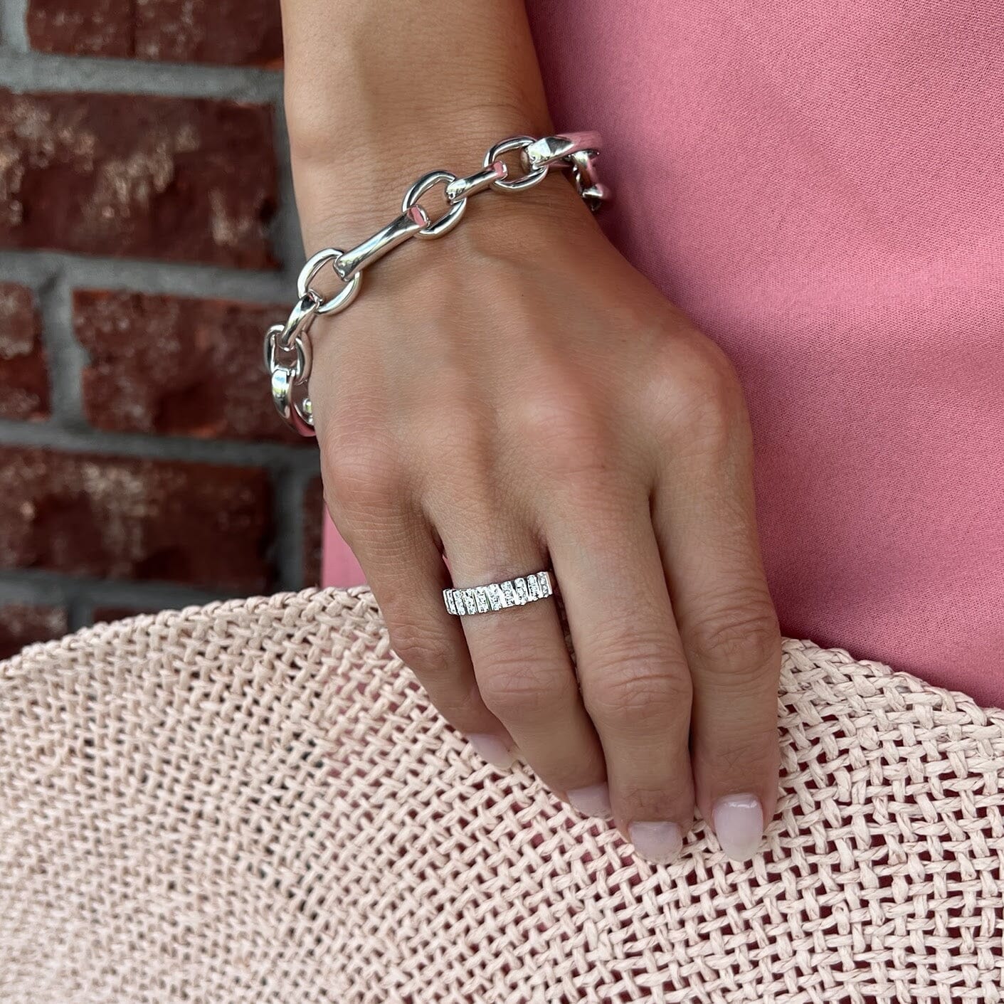 sparkly statement ring with 3 CZ stones in each row