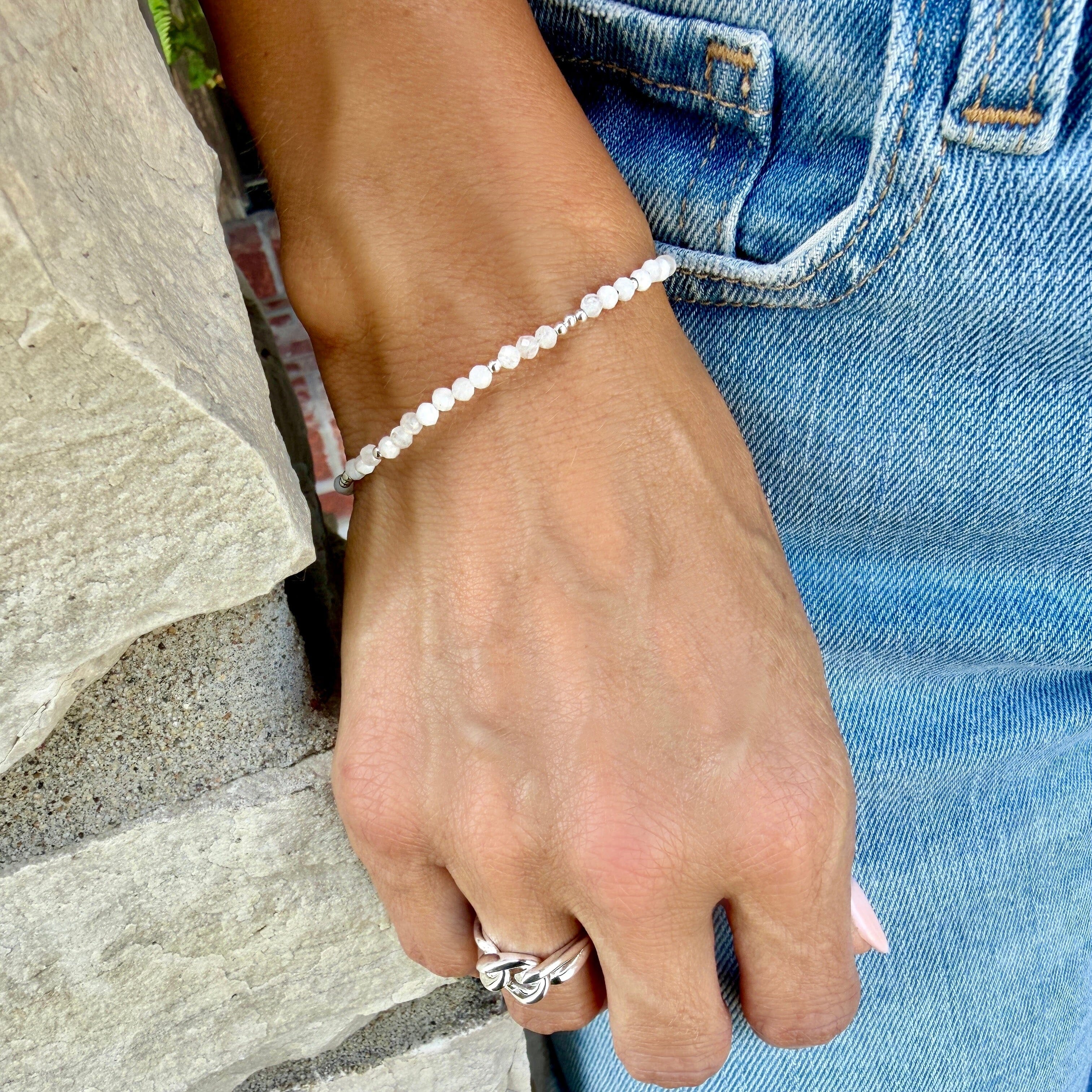 dainty moonstone beaded bracelet
