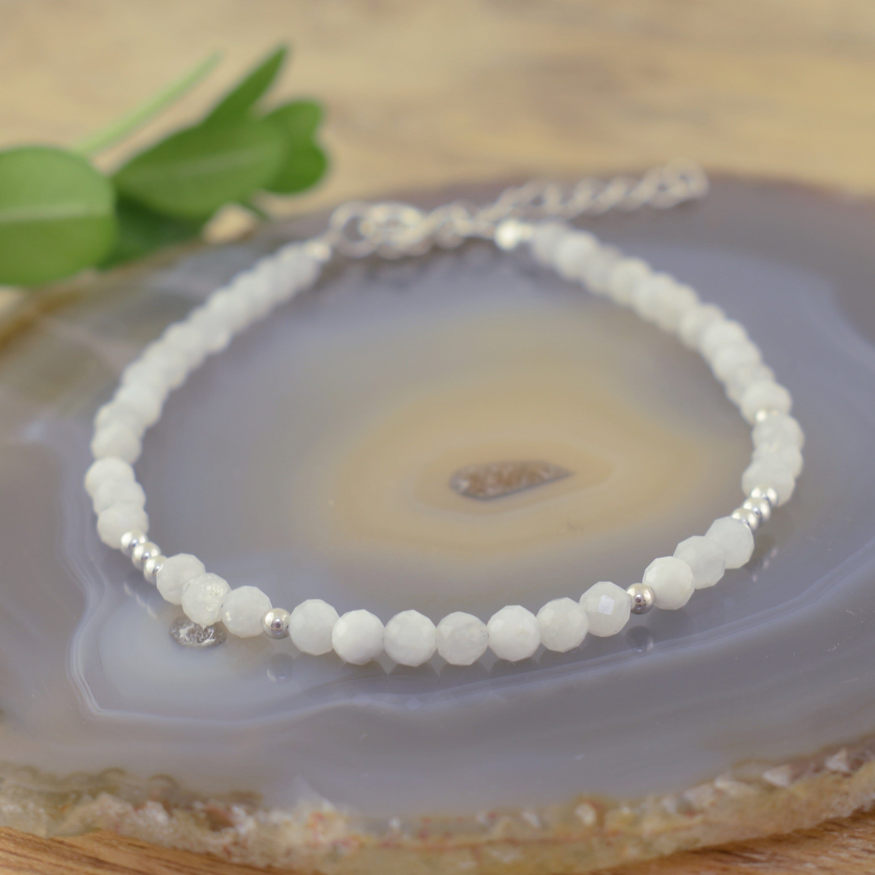 Moonstone bead bracelet with sterling silver beads