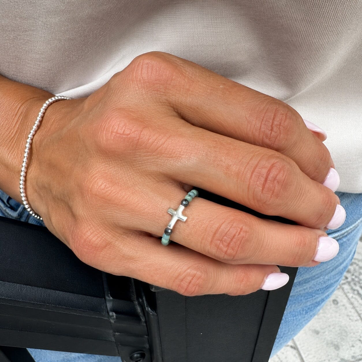 turquoise stretch cross ring