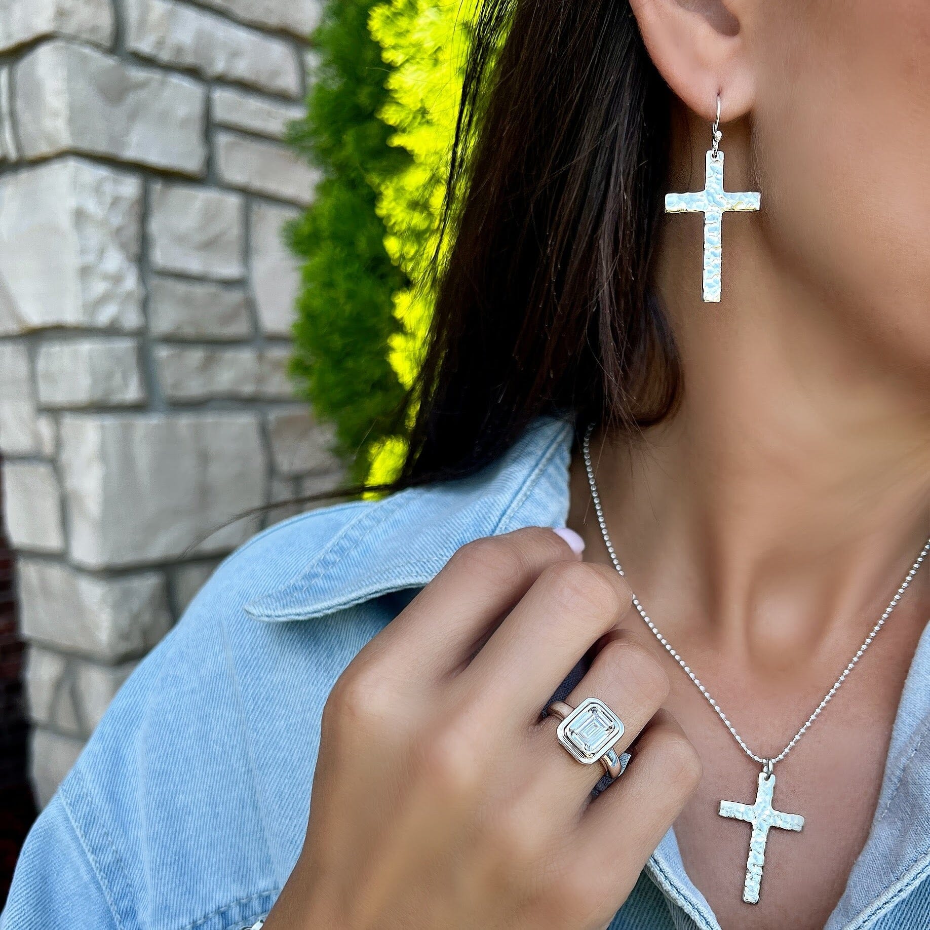 sterling silver hammered earrings and necklace