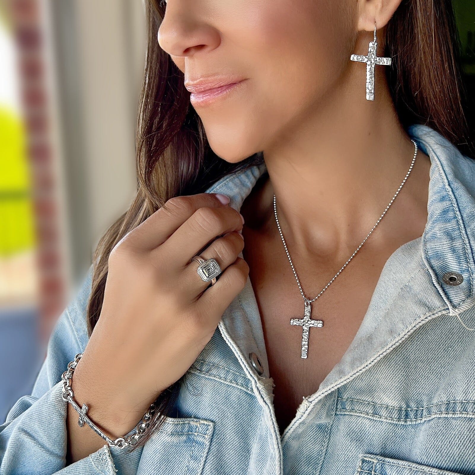 Cherished one necklace, earrings and bracelet paired with the tiffany ring