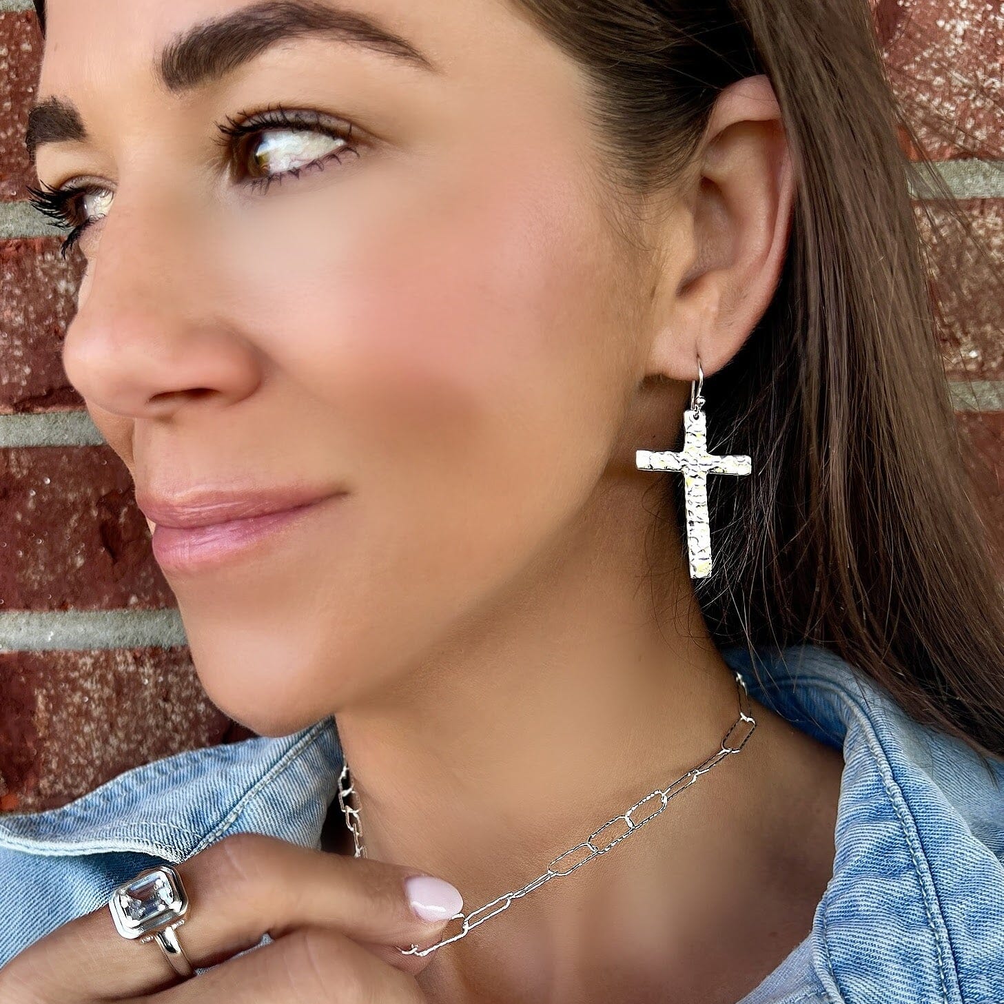 sterling silver hammered cross earrings