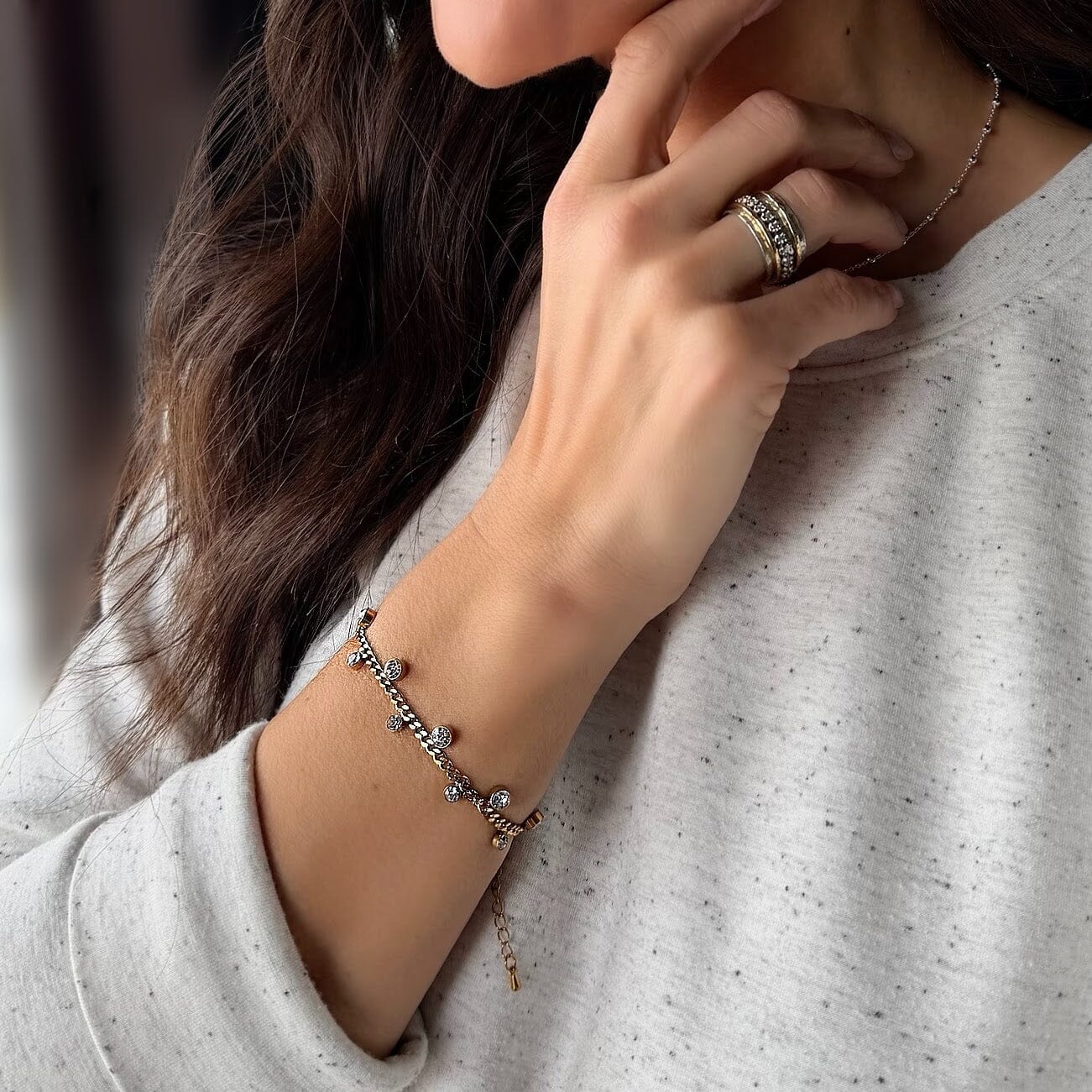 City Lights Bracelet paired with Primitive Shine Ring and lit'l Bead Station Choker